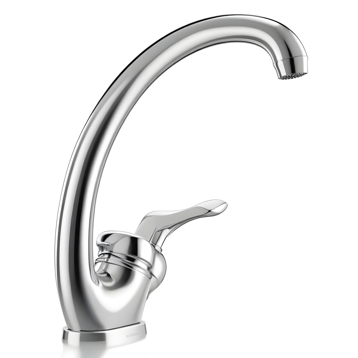 A White Kitchen Faucet With A Curved Spout And A Single Handle Set Against A Plain White Background Showcasing Its Sleek Design And Reflective Surface 41 Bdb8