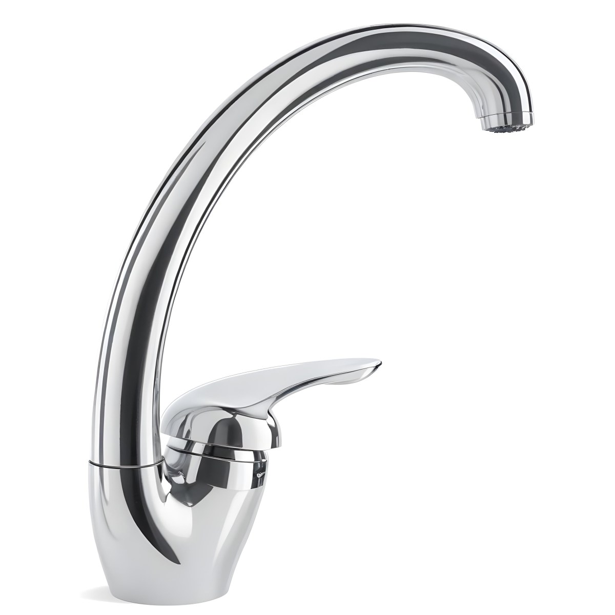 A White Kitchen Faucet With A Curved Spout And A Single Handle Set Against A Plain White Background Showcasing Its Sleek Design And Reflective Surface 5 3838