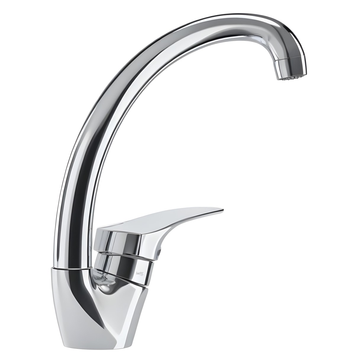 A White Kitchen Faucet With A Curved Spout And A Single Handle Set Against A Plain White Background Showcasing Its Sleek Design And Reflective Surface 6 972f
