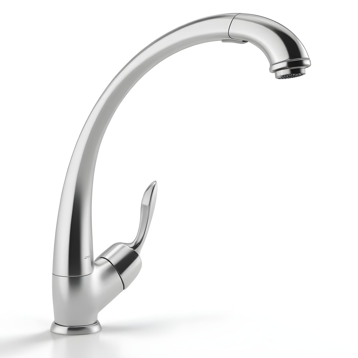 A White Kitchen Faucet With A Curved Spout And A Single Handle Set Against A Plain White Background Showcasing Its Sleek Design And Reflective Surface 7 2096