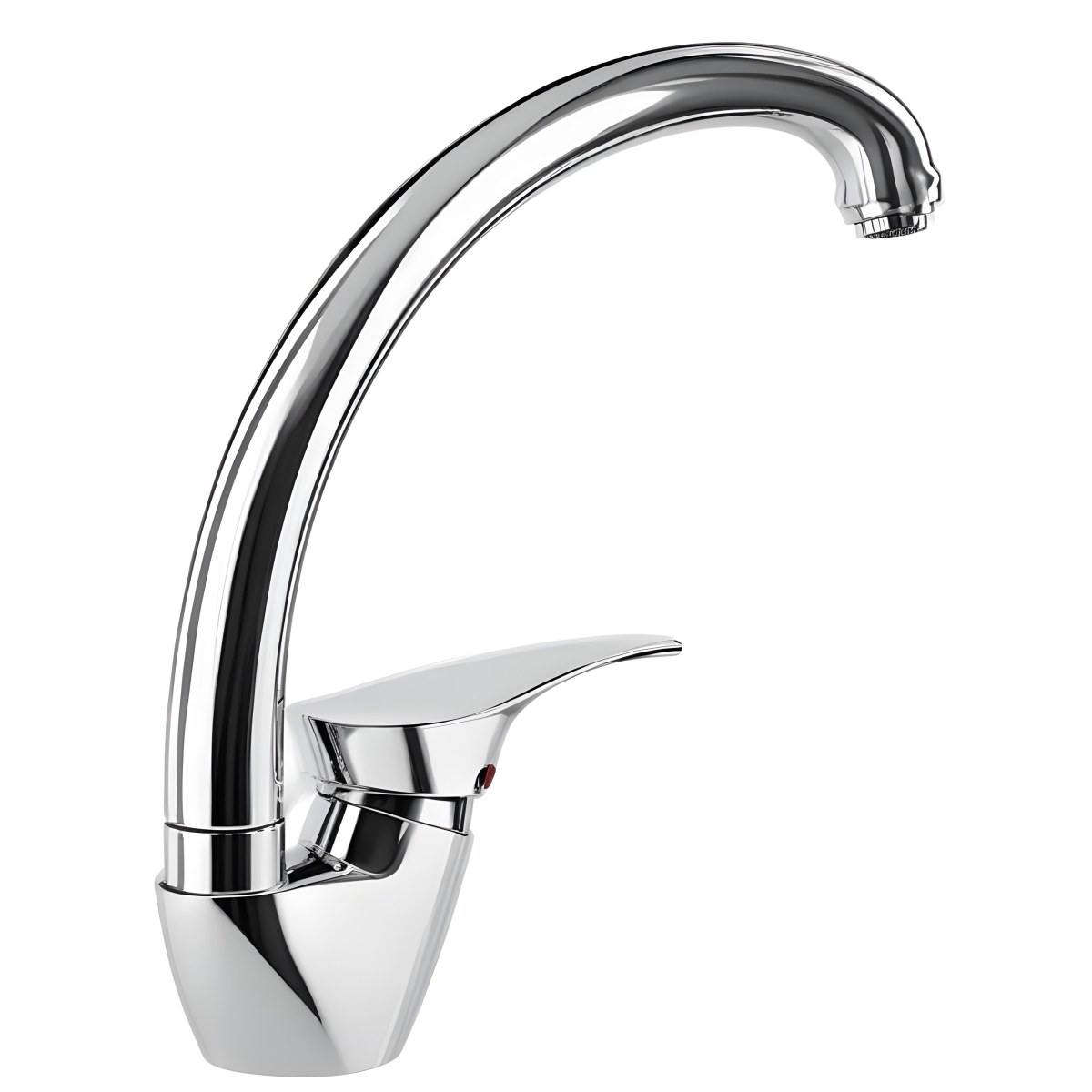 A White Kitchen Faucet With A Curved Spout And A Single Handle Set Against A Plain White Background Showcasing Its Sleek Design And Reflective Surface 8 361a