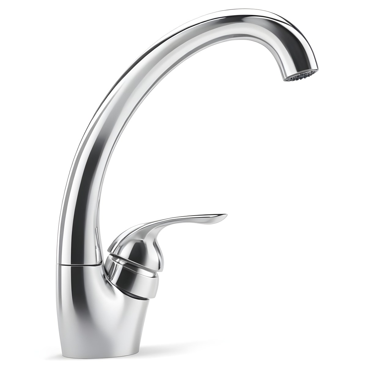 A White Kitchen Faucet With A Curved Spout And A Single Handle Set Against A Plain White Background Showcasing Its Sleek Design And Reflective Surface 9 67ec