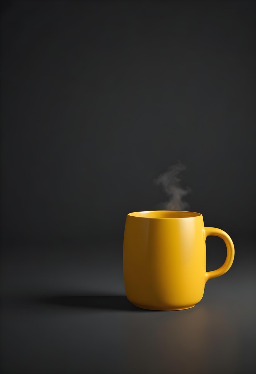 A Yellow Ceramic Mug With A Handle Standing On A Dark Surface Against A Dark Background Minimalist Composition Studio Lighting Clean And Simple 13 4fba