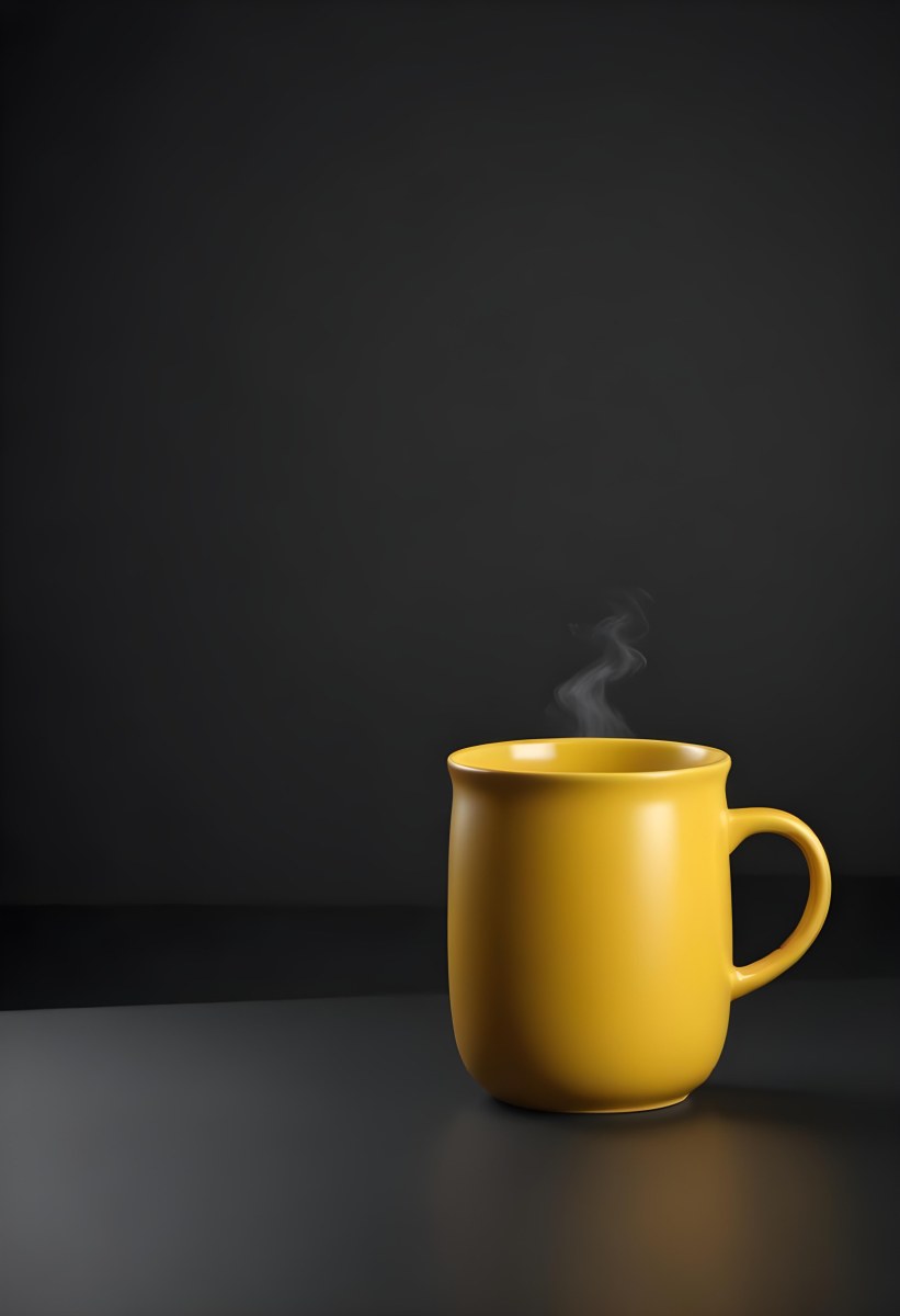 A Yellow Ceramic Mug With A Handle Standing On A Dark Surface Against A Dark Background Minimalist Composition Studio Lighting Clean And Simple 19 43c2