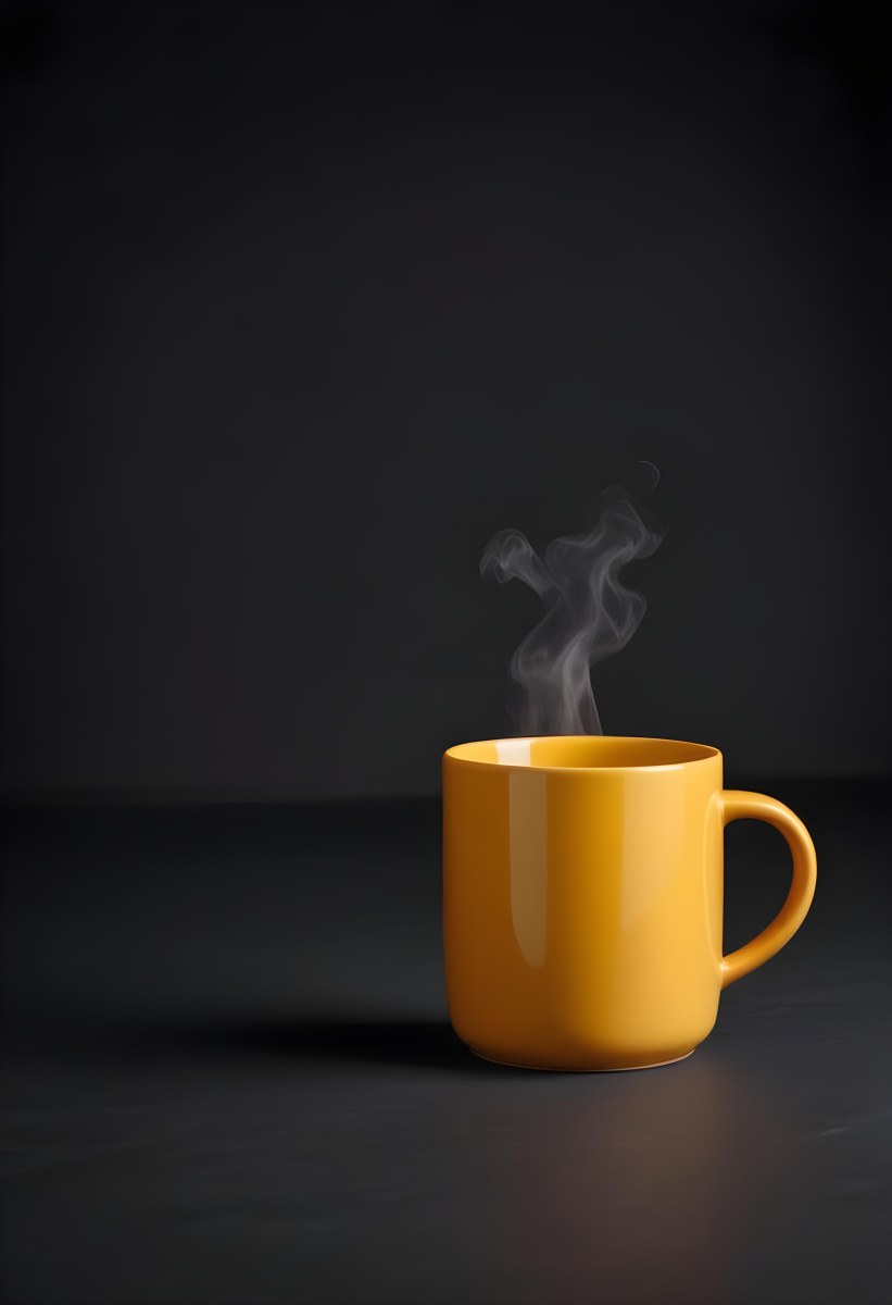 A Yellow Ceramic Mug With A Handle Standing On A Dark Surface Against A Dark Background Minimalist Composition Studio Lighting Clean And Simple 30 1f46