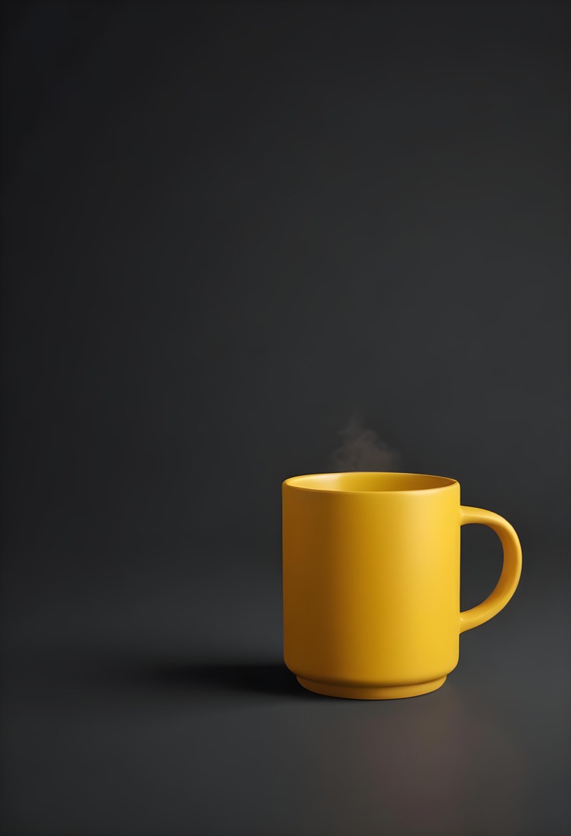 A Yellow Ceramic Mug With A Handle Standing On A Dark Surface Against A Dark Background Minimalist Composition Studio Lighting Clean And Simple 33 774b