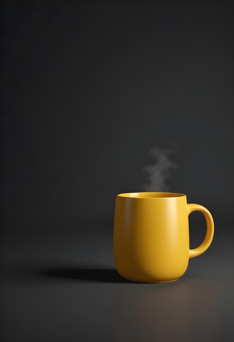 A Yellow Ceramic Mug With A Handle Standing On A Dark Surface Against A Dark Background Minimalist Composition Studio Lighting Clean And Simple 5 F249