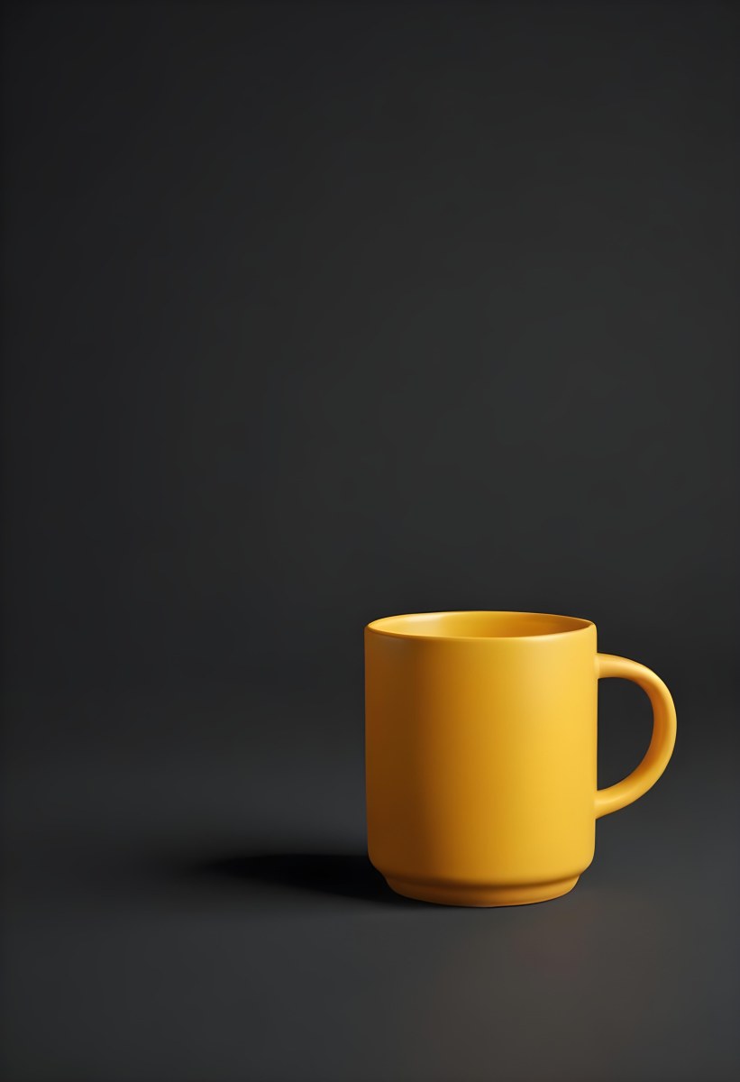 A Yellow Ceramic Mug With A Handle Standing On A Dark Surface Against A Dark Background Minimalist Composition Studio Lighting Clean And Simple 6 B5f9
