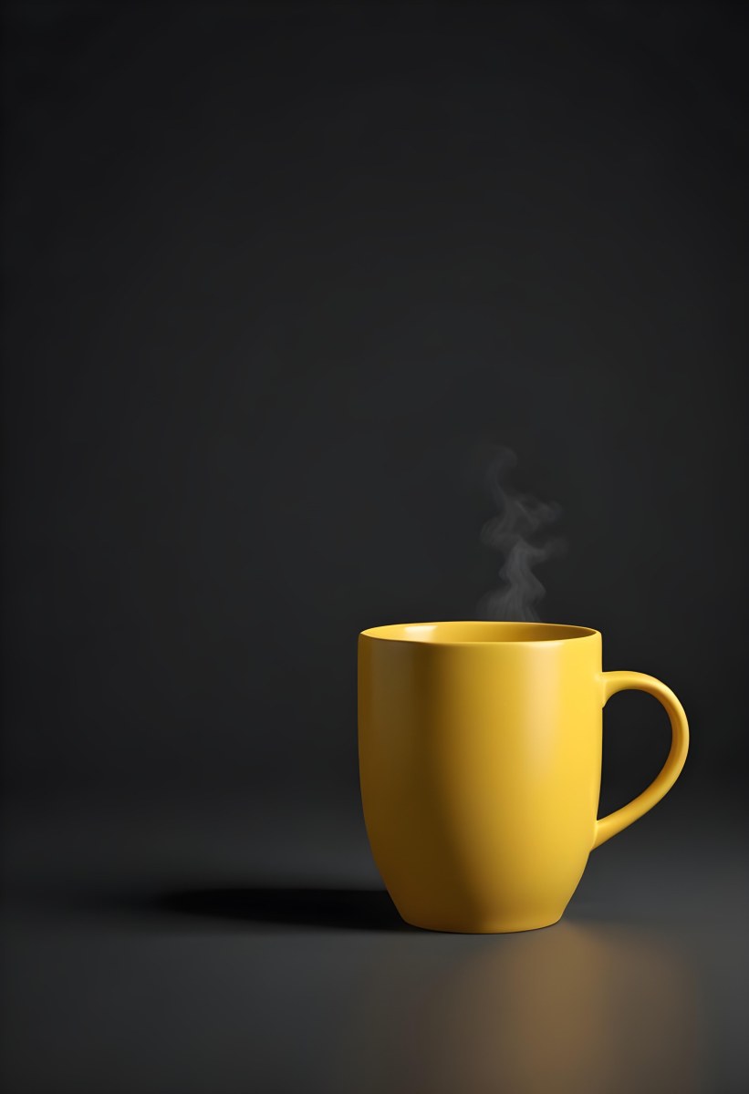 A Yellow Ceramic Mug With A Handle Standing On A Dark Surface Against A Dark Background Minimalist Composition Studio Lighting Clean And Simple 9 7e1a