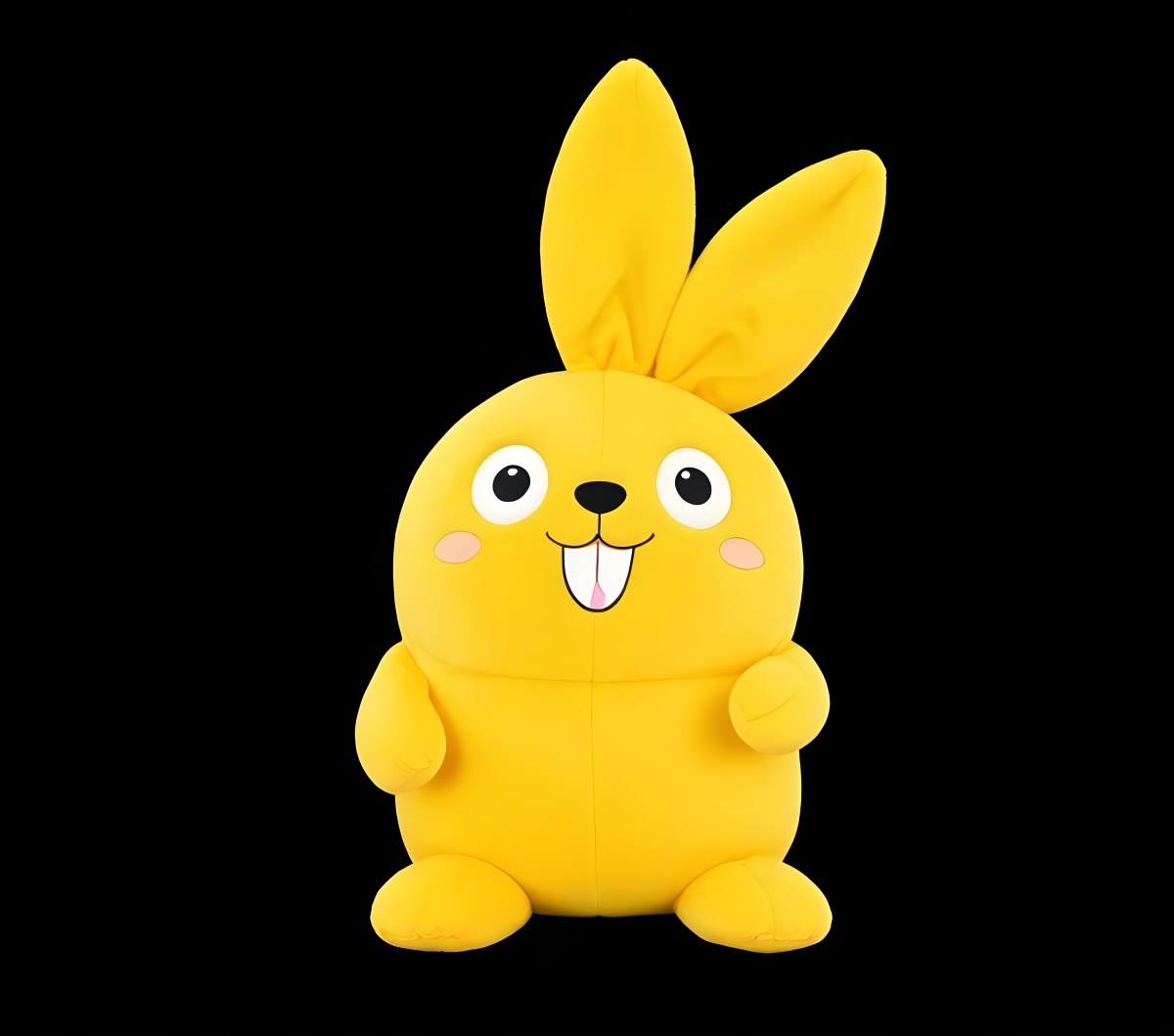 A Yellow Plush Toy Rabbit With Large Ears And A Smiling Expression Against A Black Background 6 E983