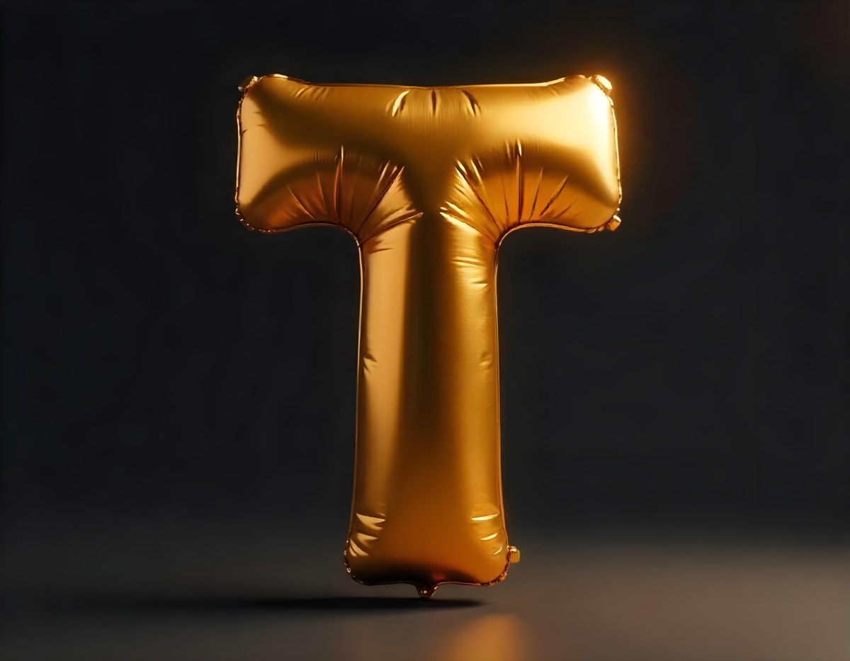Golden Balloon Letter T Shiny And Reflective Floating In