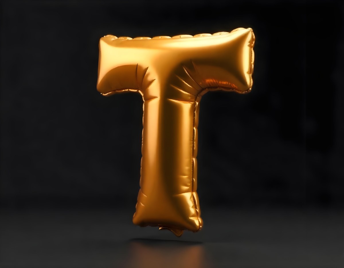 Golden Balloon Letter T Shiny And Reflective Floating In A Dark Background Casting A Soft Shadow Creating A Luxurious And Celebratory Atmosphere 3 Aa3b