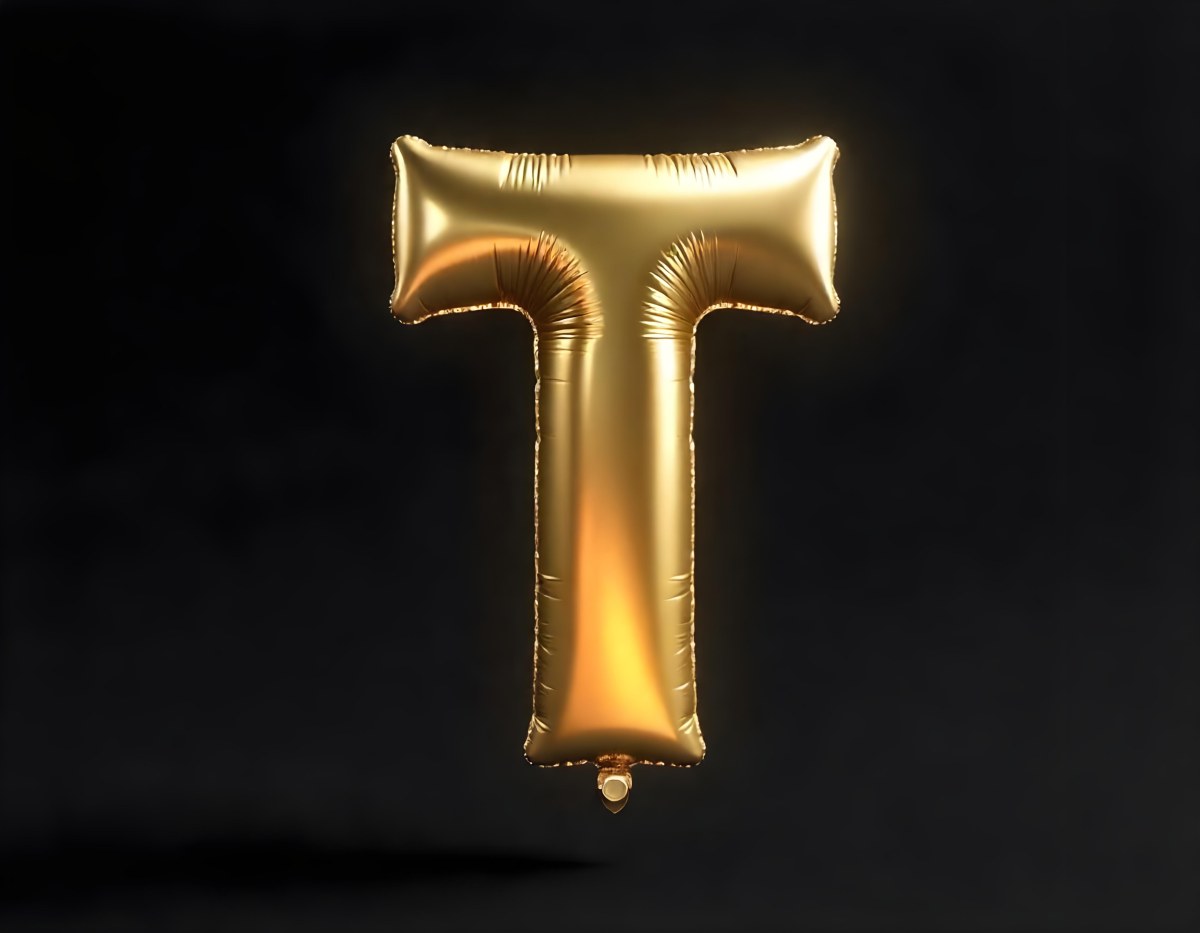 Golden Balloon Letter T Shiny And Reflective Floating In A Dark Background Casting A Soft Shadow Creating A Luxurious And Celebratory Atmosphere 7 7a5d