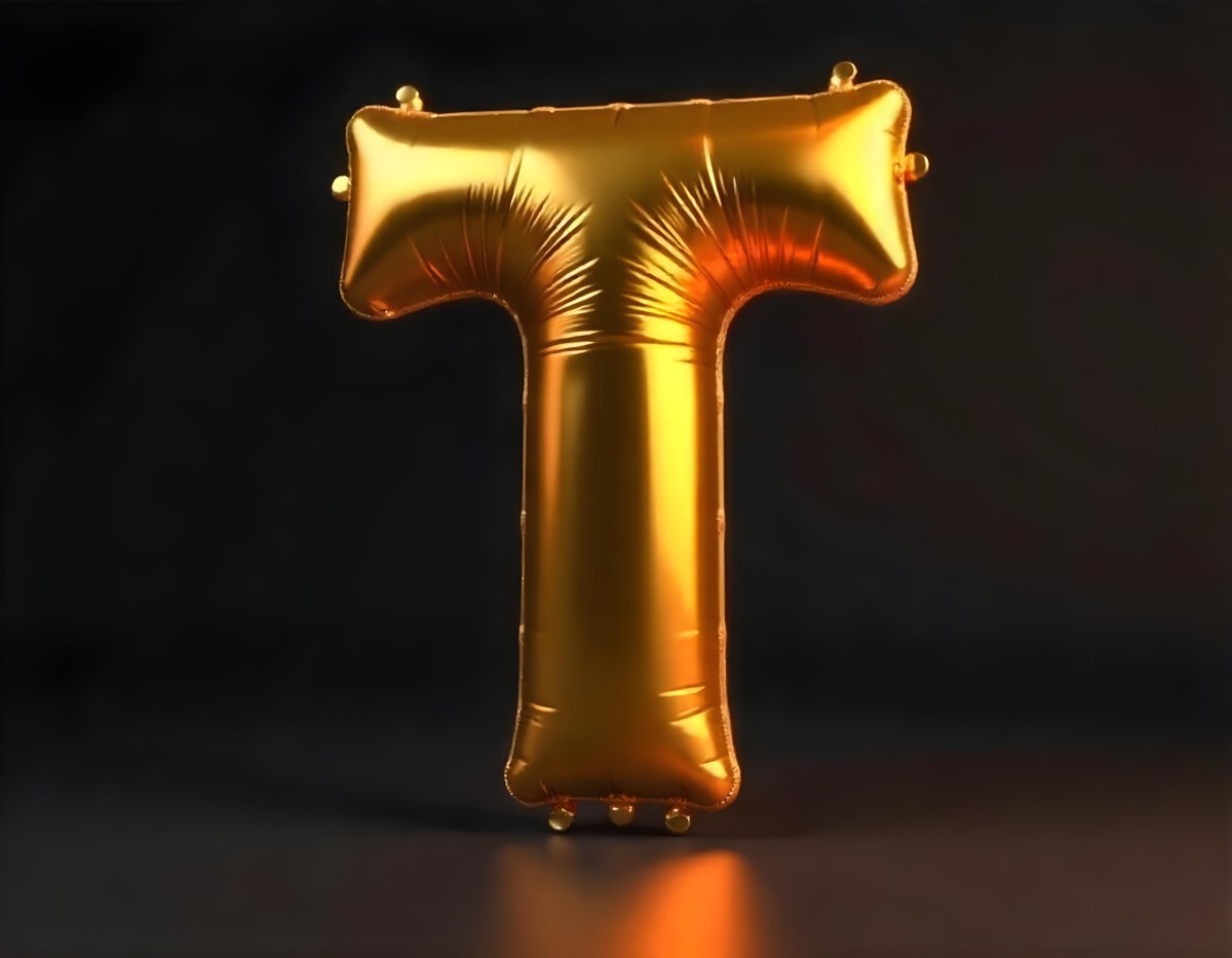 Golden Balloon Letter T Shiny And Reflective Floating In A Dark Background Casting A Soft Shadow Creating A Luxurious And Celebratory Atmosphere 9 C628