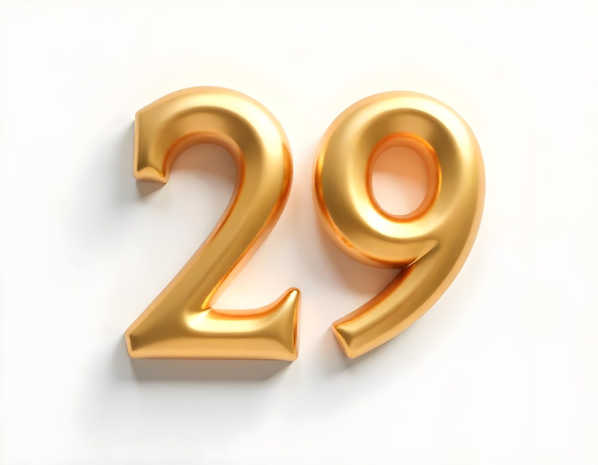 Golden Number 29 Glossy And Reflective Casting A Soft Shadow On A White Background Simple And Elegant Design Clean And Minimalist Composition 5 C397
