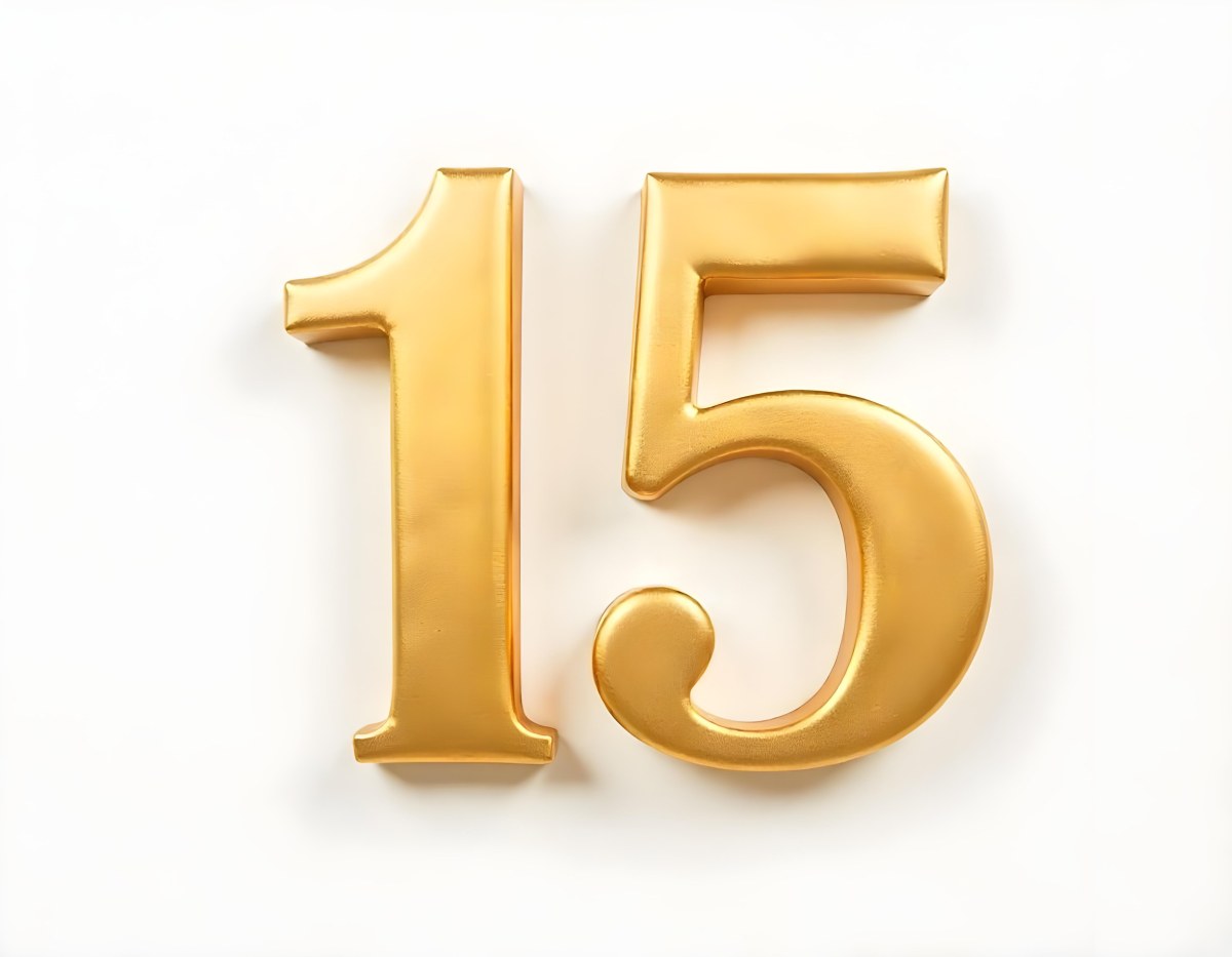 Golden Number Fifteen On A White Background Smooth Surface Metallic Material Studio Lighting High Resolution Clean Design Elegant Typography Minimalist Composition 5 81f8