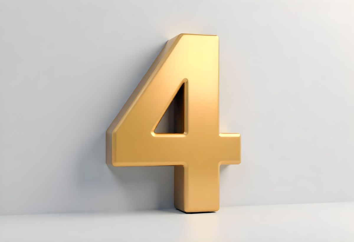 Golden Number Four With Smooth Edges Casting A Soft Shadow On A Neutral Gray Background Clean And Minimalist Design Elegant Typography 15 72d5