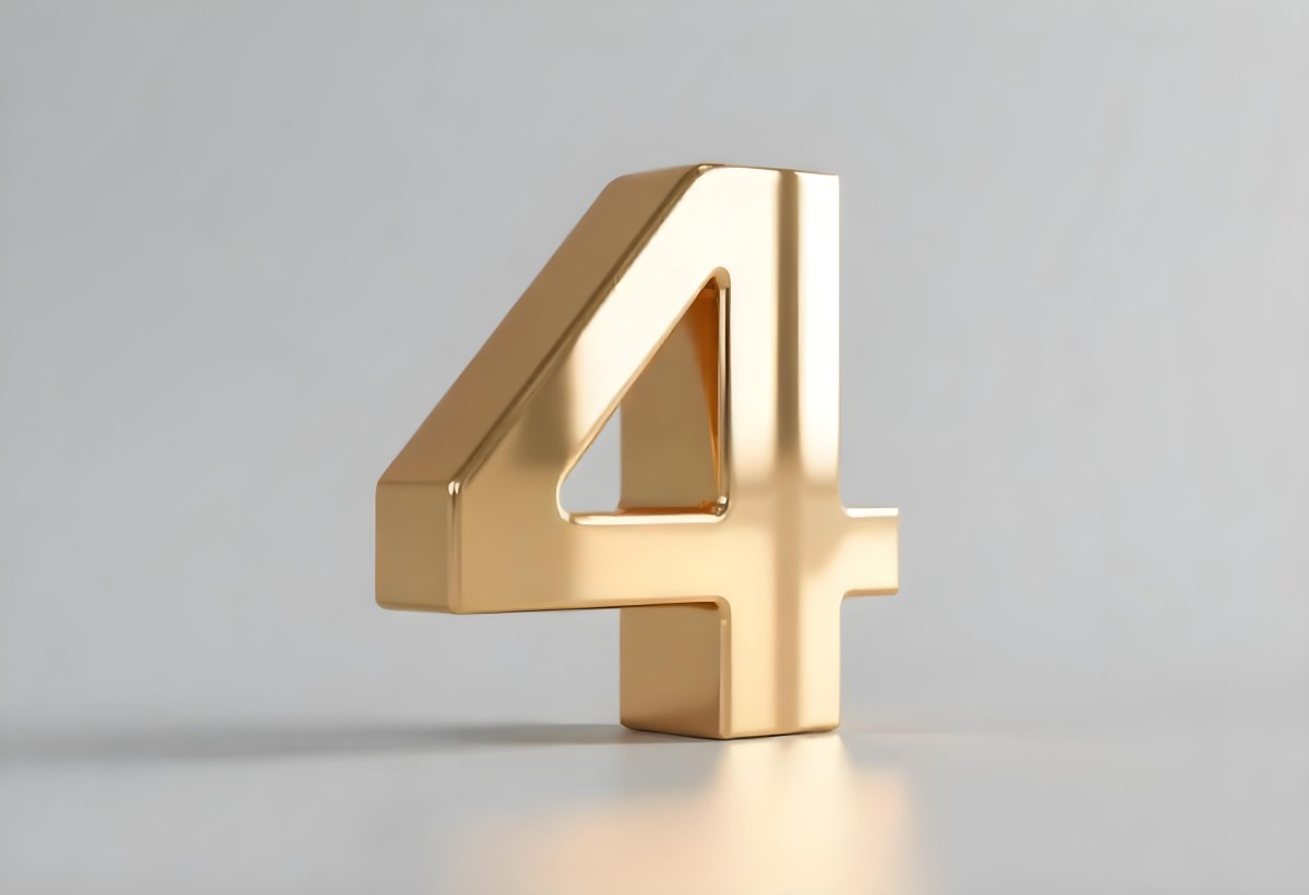 Golden Number Four With Smooth Edges Casting A Soft Shadow On A Neutral Gray Background Clean And Minimalist Design Elegant Typography 16 5539