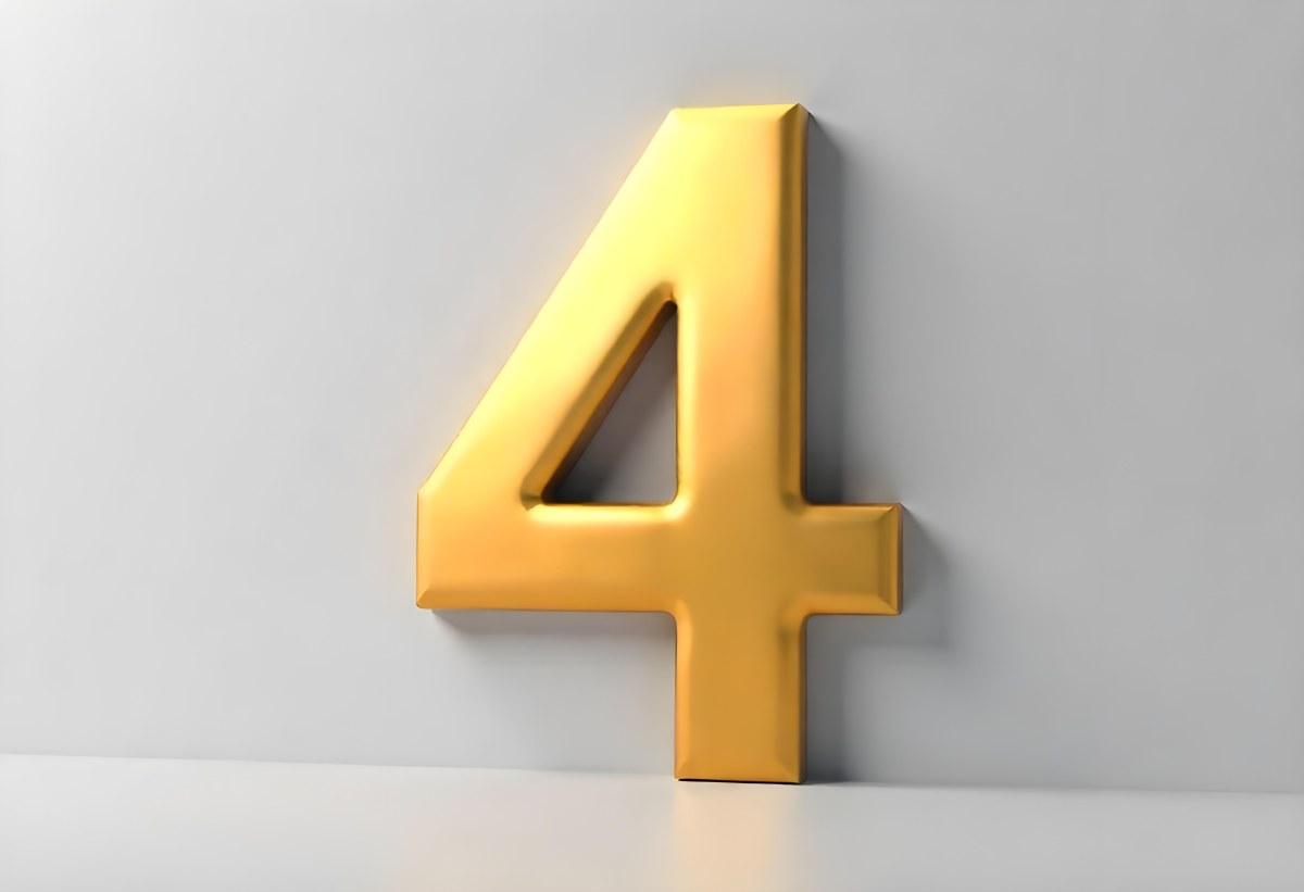 Golden Number Four With Smooth Edges Casting A Soft Shadow On A Neutral Gray Background Clean And Minimalist Design Elegant Typography 19 5afd