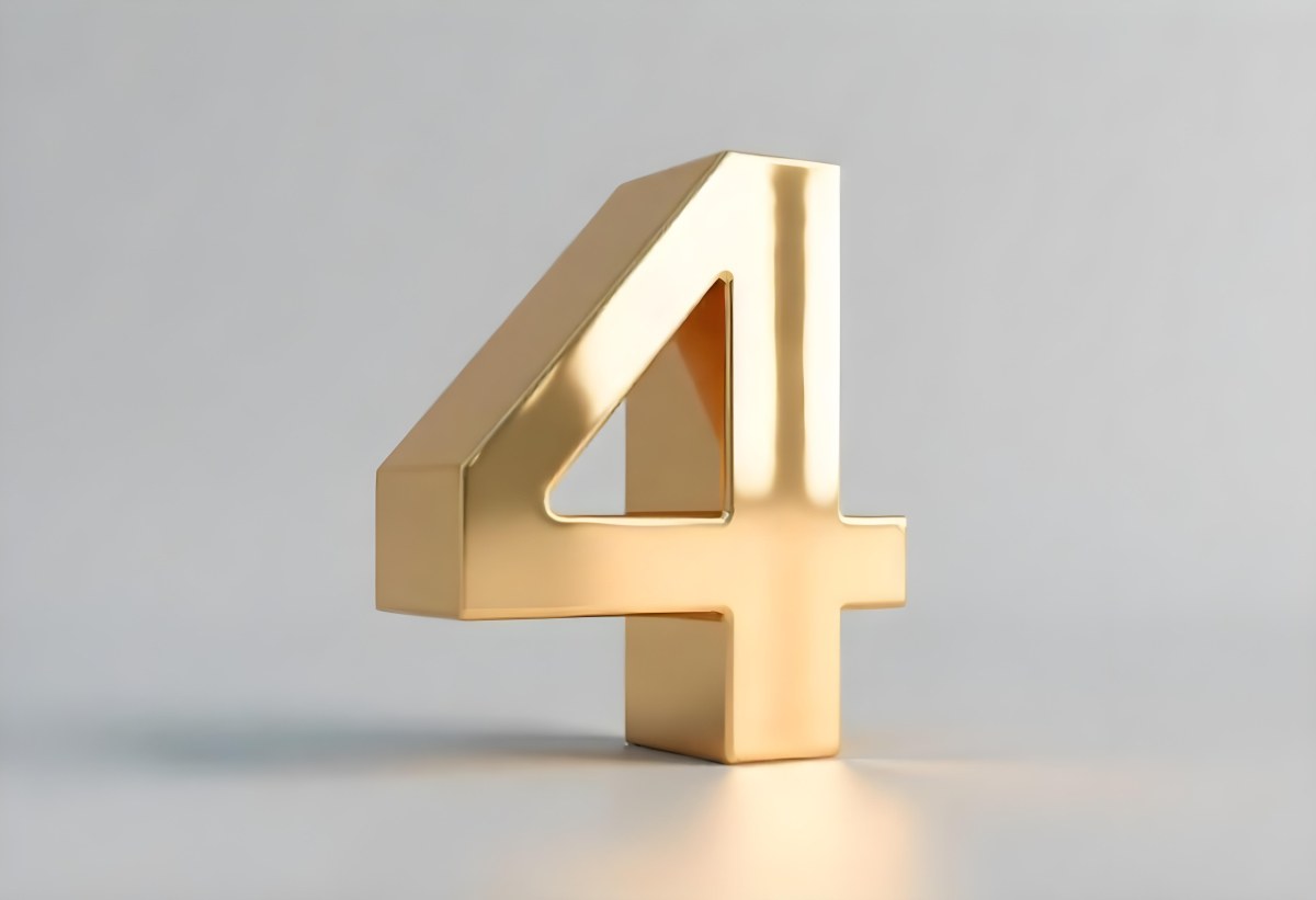 Golden Number Four With Smooth Edges Casting A Soft Shadow On A Neutral Gray Background Clean And Minimalist Design Elegant Typography 2 5537