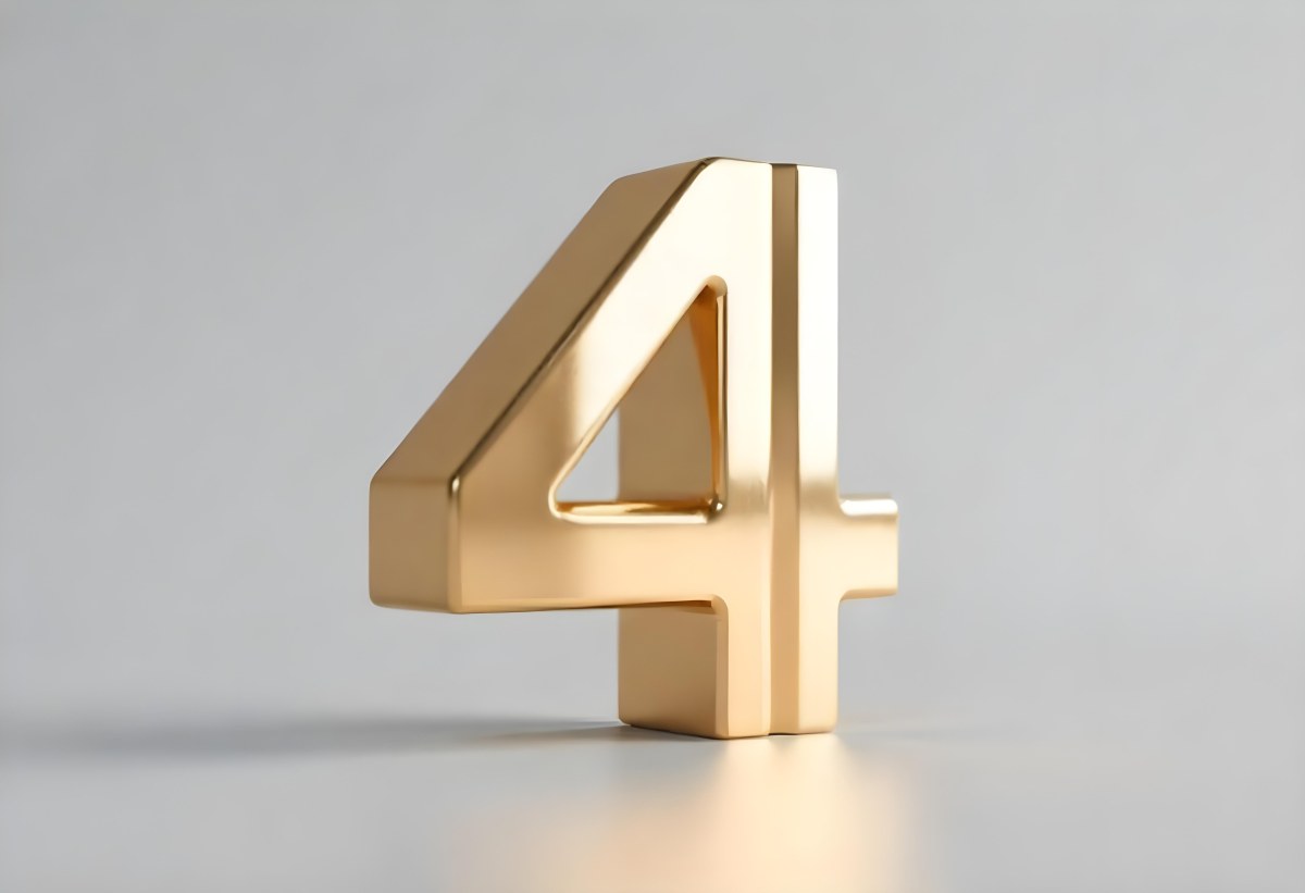 Golden Number Four With Smooth Edges Casting A Soft Shadow On A Neutral Gray Background Clean And Minimalist Design Elegant Typography 20 A9bb