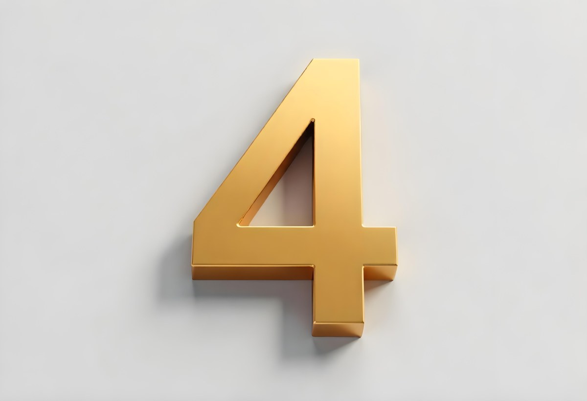 Golden Number Four With Smooth Edges Casting A Soft Shadow On A Neutral Gray Background Clean And Minimalist Design Elegant Typography 23 3fb2
