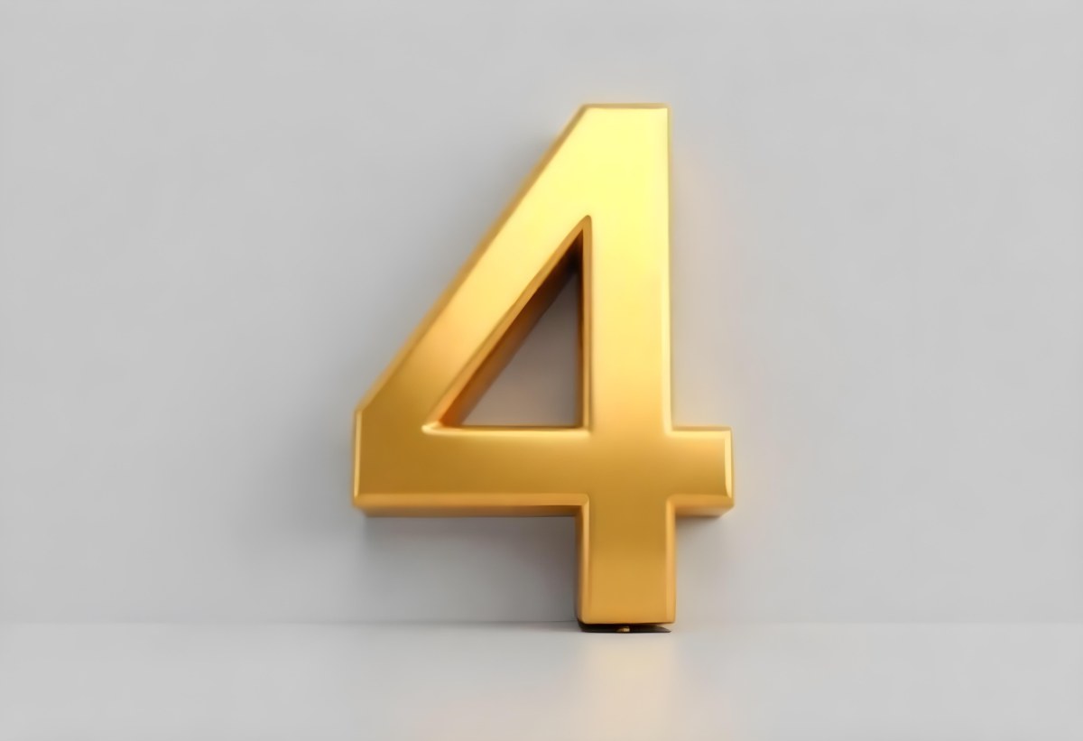 Golden Number Four With Smooth Edges Casting A Soft Shadow On A Neutral Gray Background Clean And Minimalist Design Elegant Typography 27 83c3