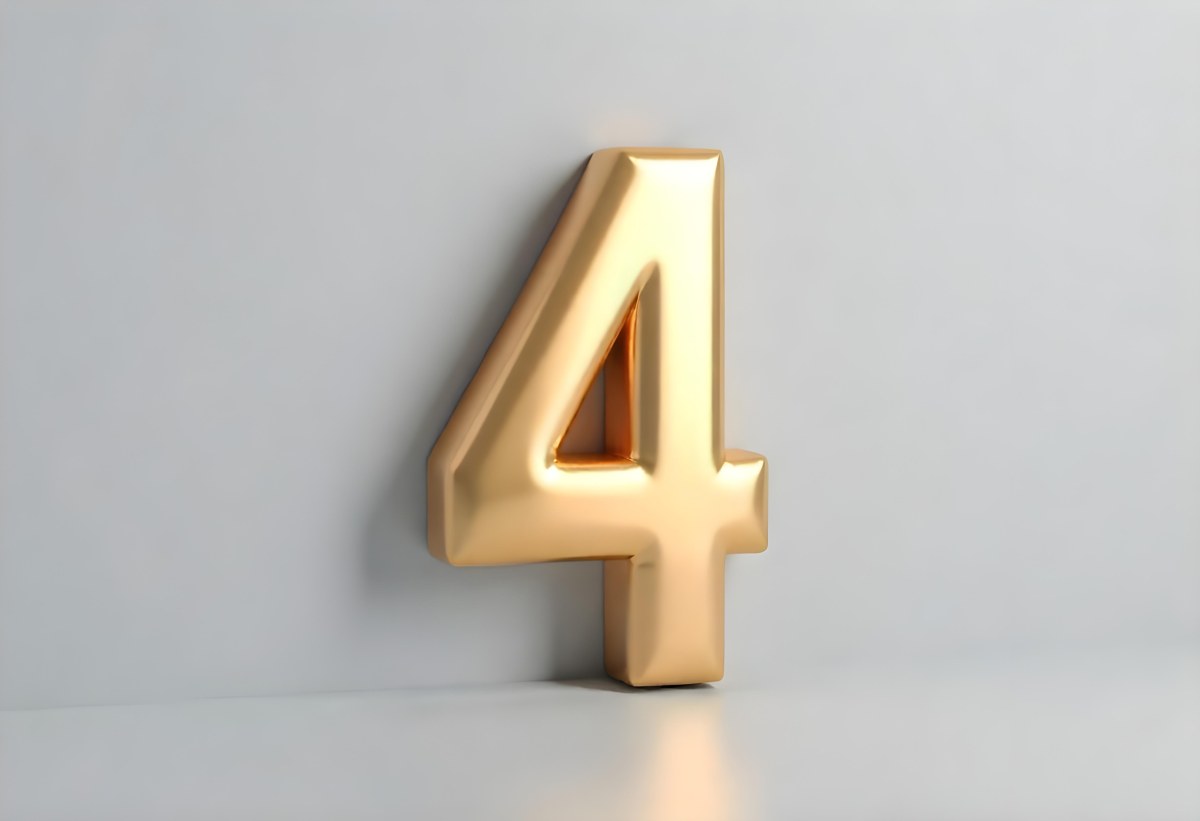 Golden Number Four With Smooth Edges Casting A Soft Shadow On A Neutral Gray Background Clean And Minimalist Design Elegant Typography 3 6598
