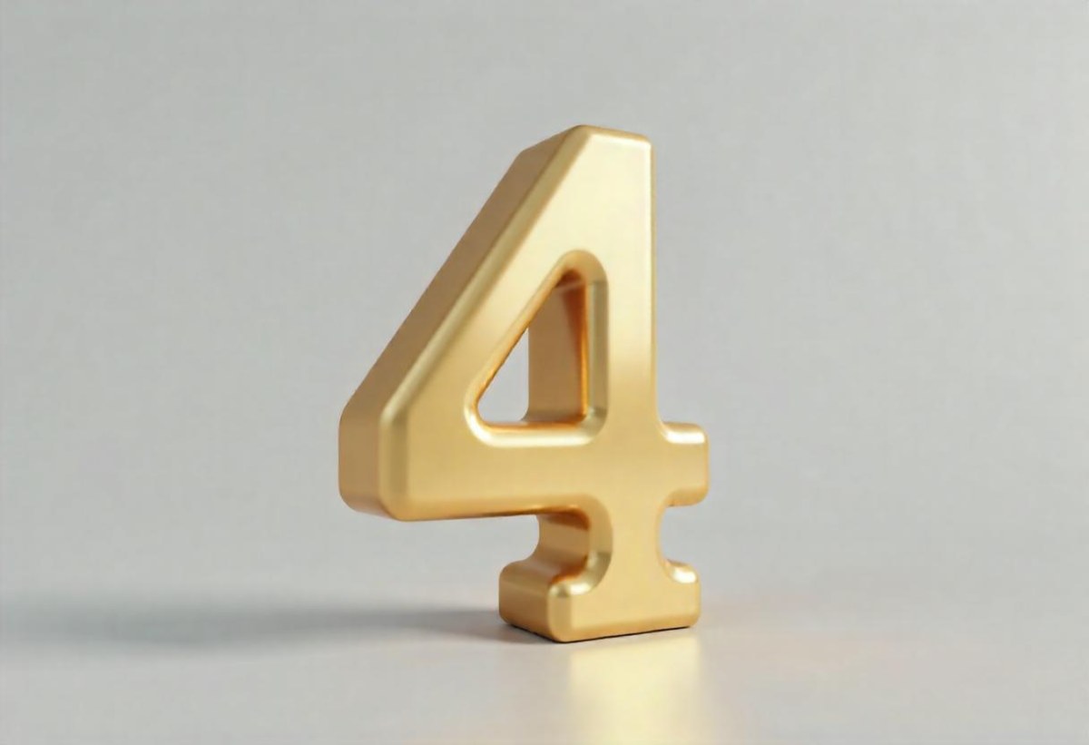Golden Number Four With Smooth Edges Casting A Soft Shadow On A Neutral Gray Background Clean And Minimalist Design Elegant Typography 32 Be75