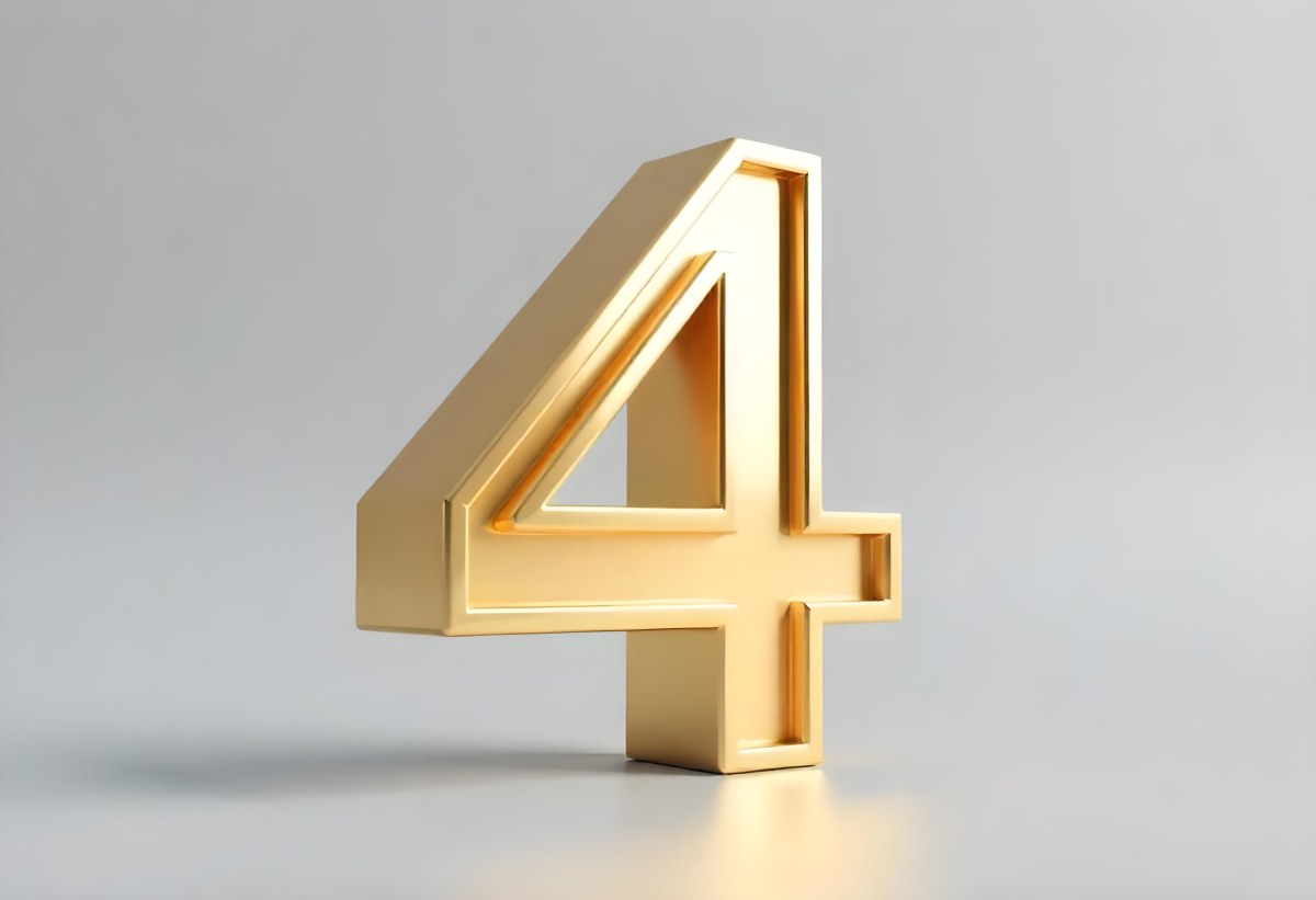 Golden Number Four With Smooth Edges Casting A Soft Shadow On A Neutral Gray Background Clean And Minimalist Design Elegant Typography 33 01dd