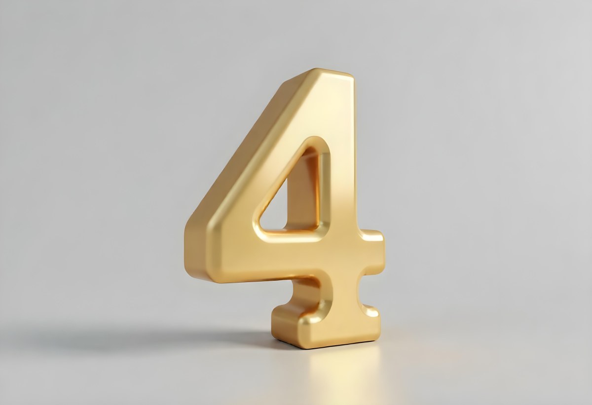 Golden Number Four With Smooth Edges Casting A Soft Shadow On A Neutral Gray Background Clean And Minimalist Design Elegant Typography 35 Dcdb
