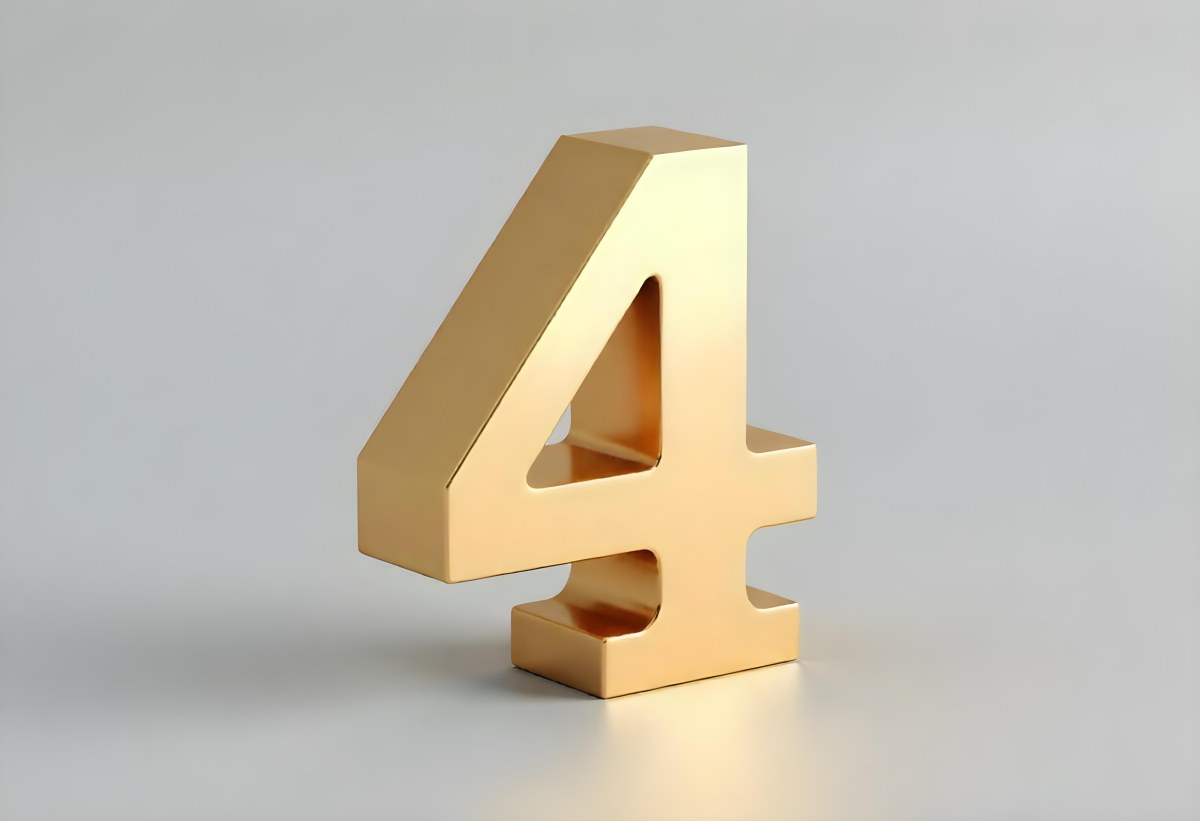 Golden Number Four With Smooth Edges Casting A Soft Shadow On A Neutral Gray Background Clean And Minimalist Design Elegant Typography 36 8b25