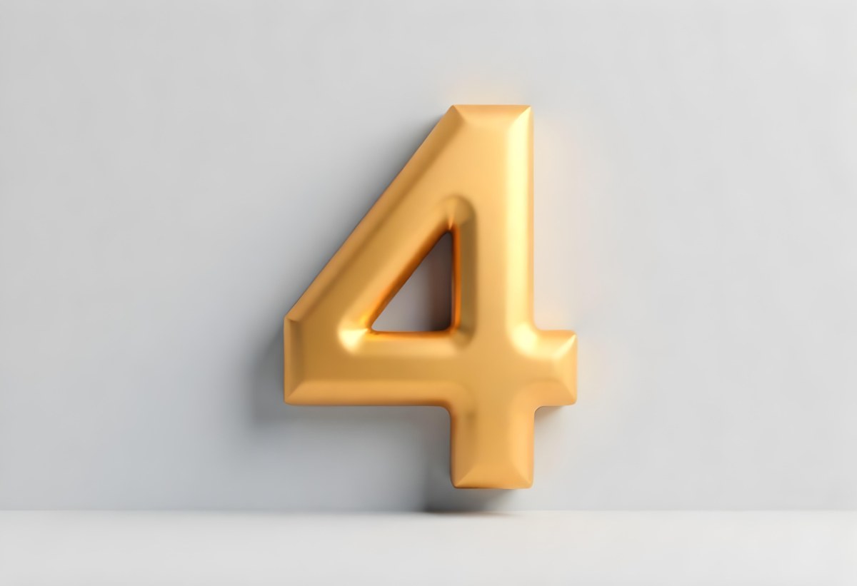 Golden Number Four With Smooth Edges Casting A Soft Shadow On A Neutral Gray Background Clean And Minimalist Design Elegant Typography 5 E70e