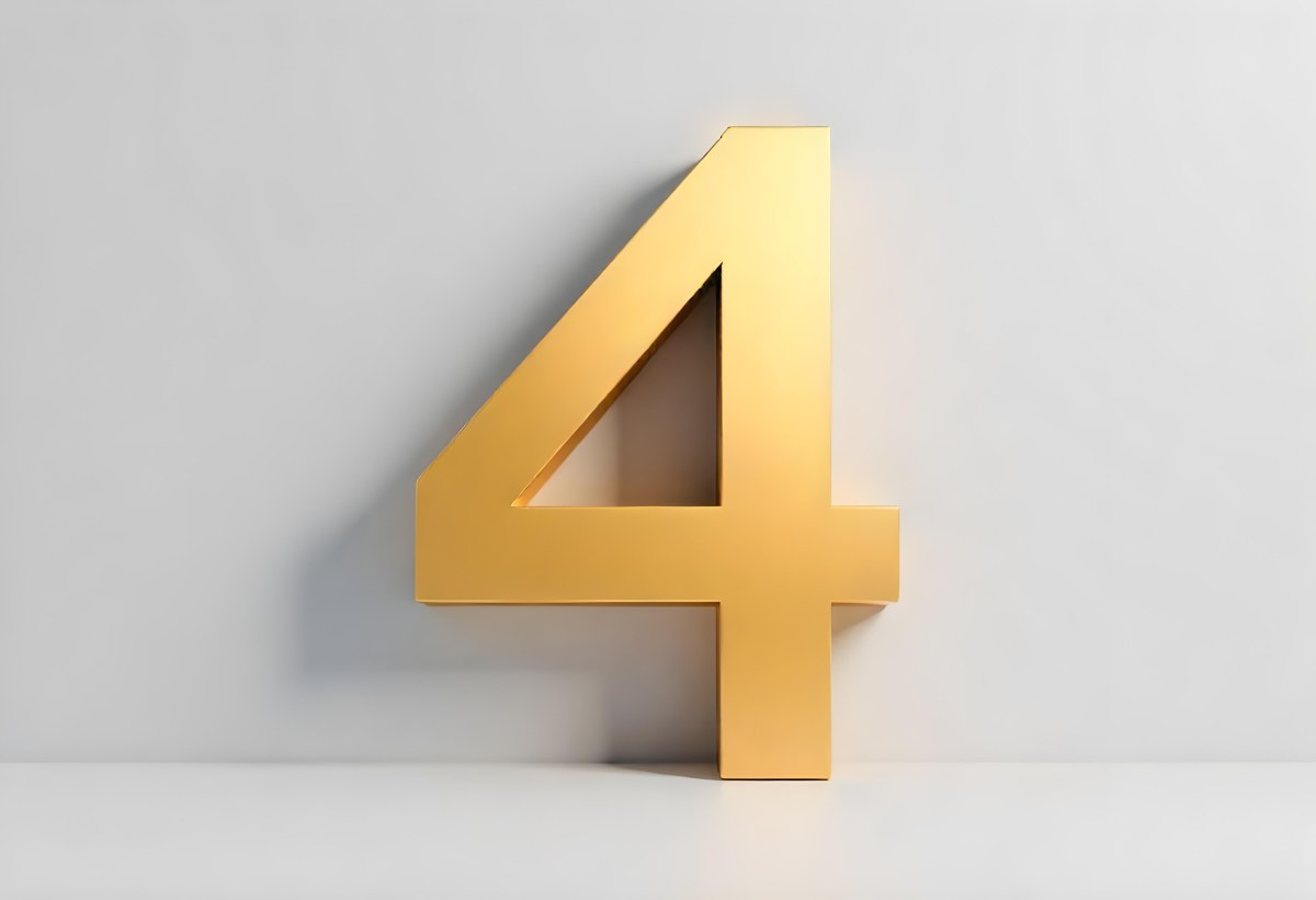 Golden Number Four With Smooth Edges Casting A Soft Shadow On A Neutral Gray Background Clean And Minimalist Design Elegant Typography 8 D9a7