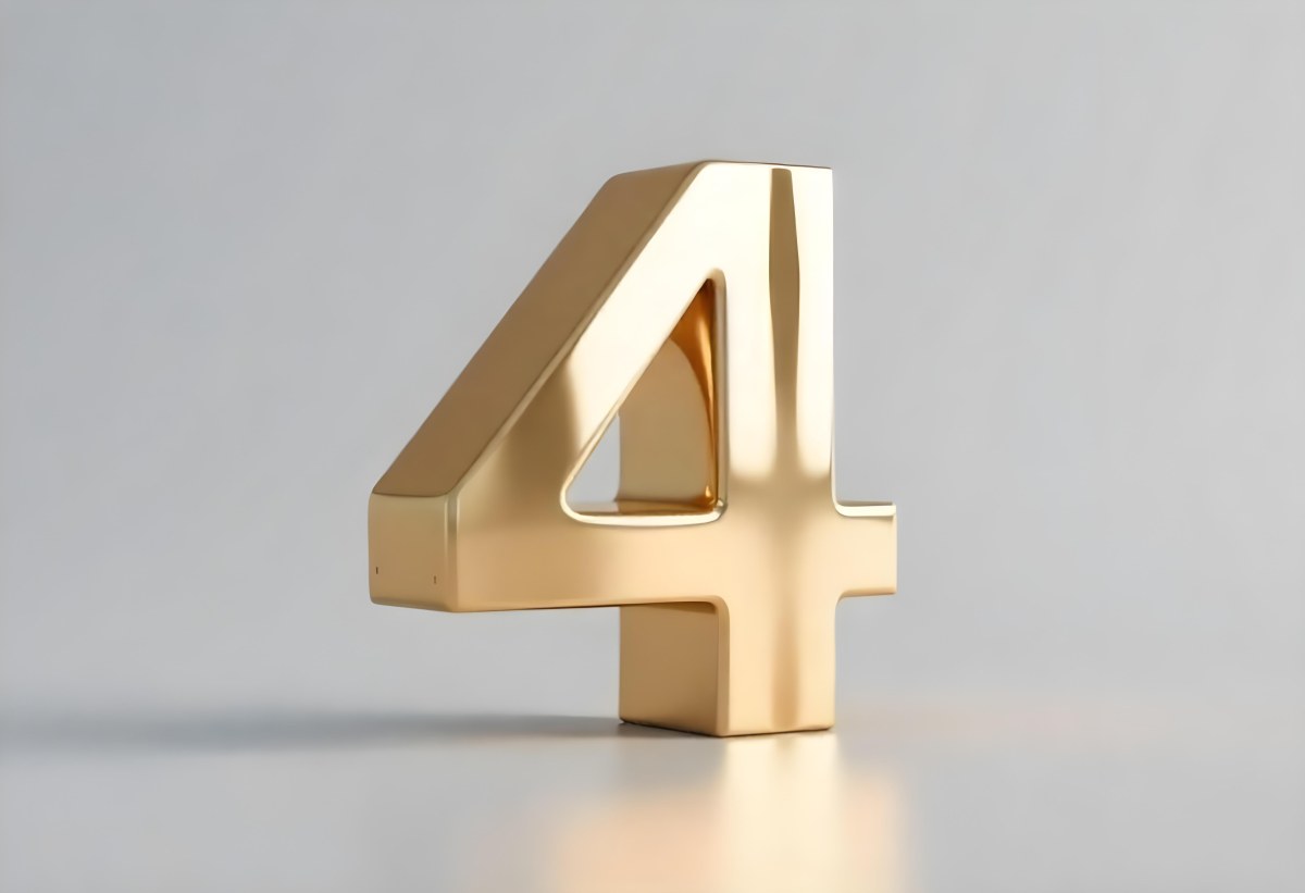 Golden Number Four With Smooth Edges Casting A Soft Shadow On A Neutral Gray Background Clean And Minimalist Design Elegant Typography 9 2bd2