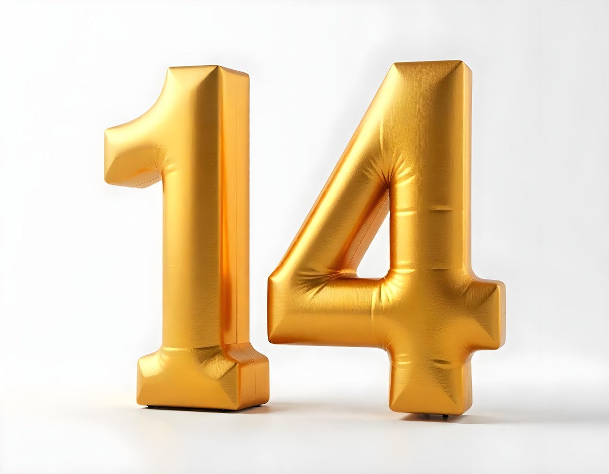 Golden Number Fourteen In A White Background 1 4d78