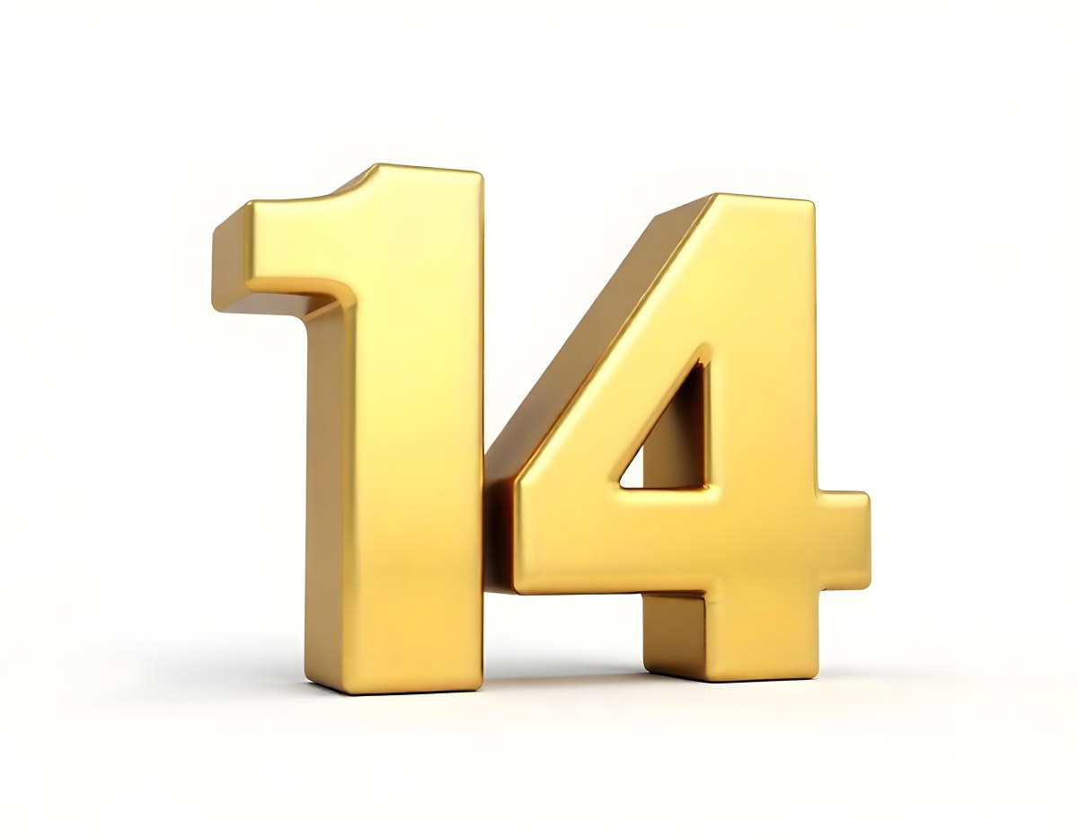 Golden Number Fourteen In A White Background 5 99d4