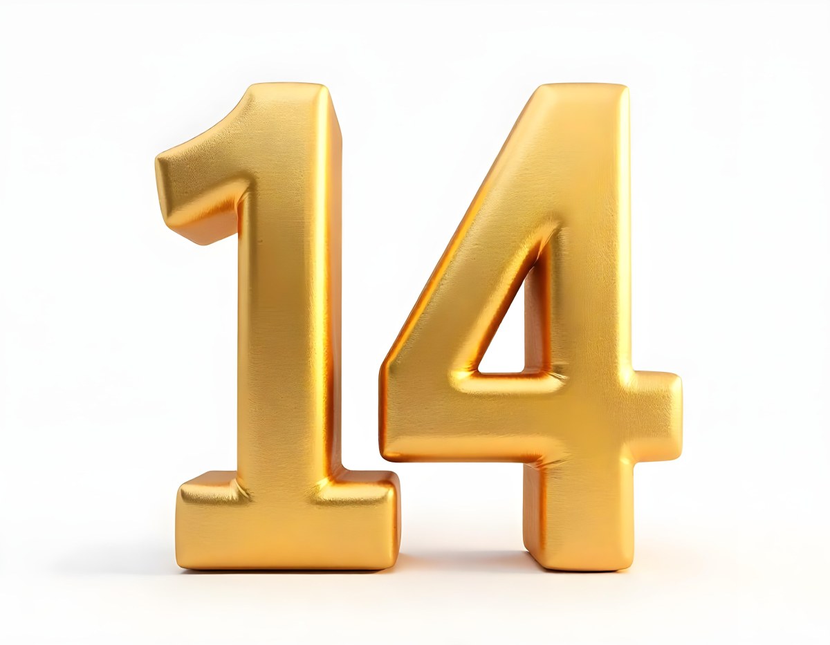 Golden Number Fourteen In A White Background 6 7bb1