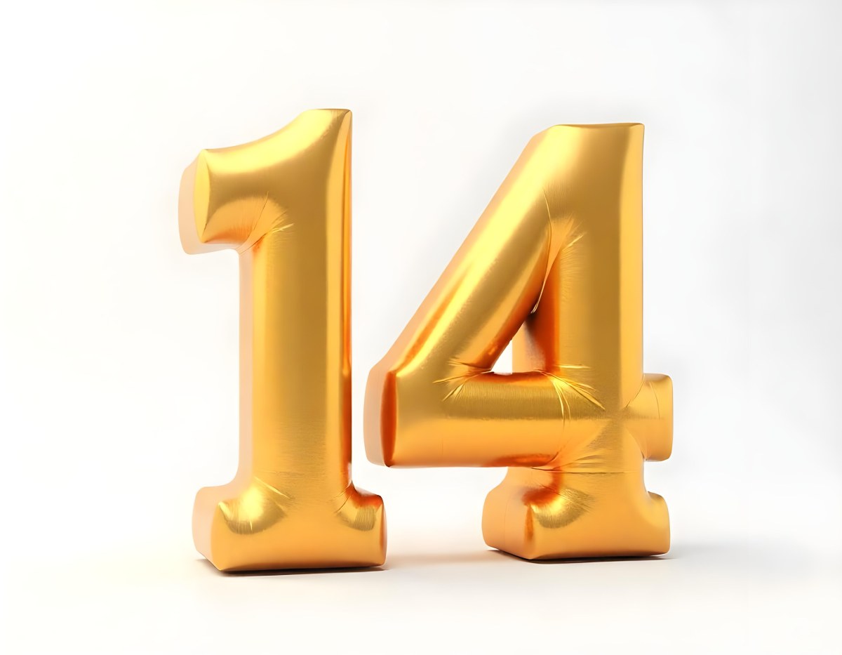Golden Number Fourteen In A White Background 9 Fd43