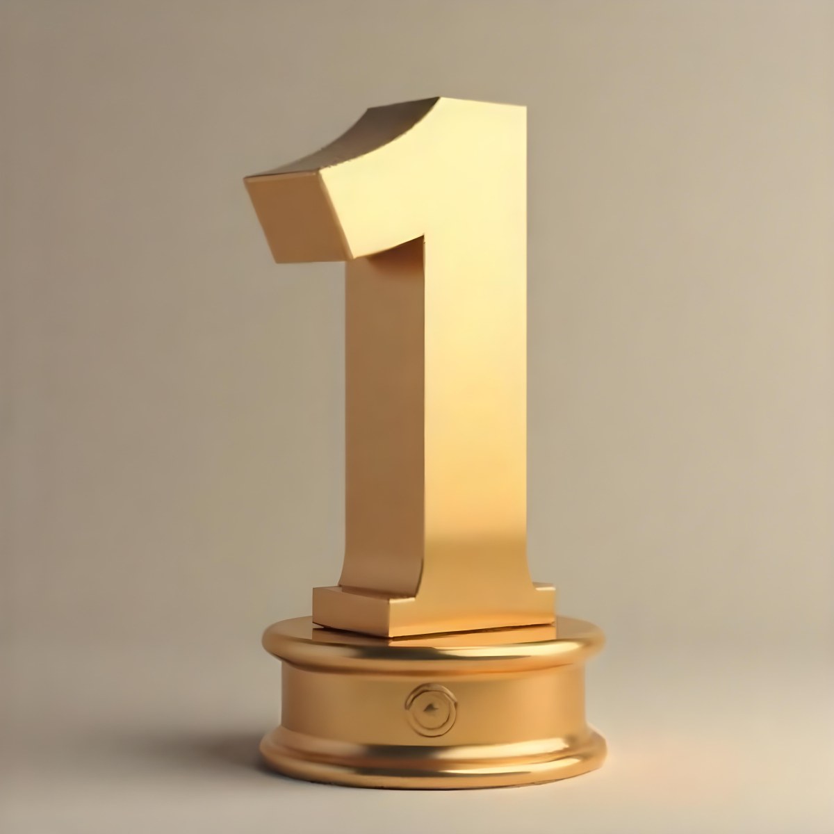 Golden Number One Trophy On A Golden Base Smooth Lighting Beige Background Studio Shot Victory Concept Achievement Symbol Competition Reward 11 7e96