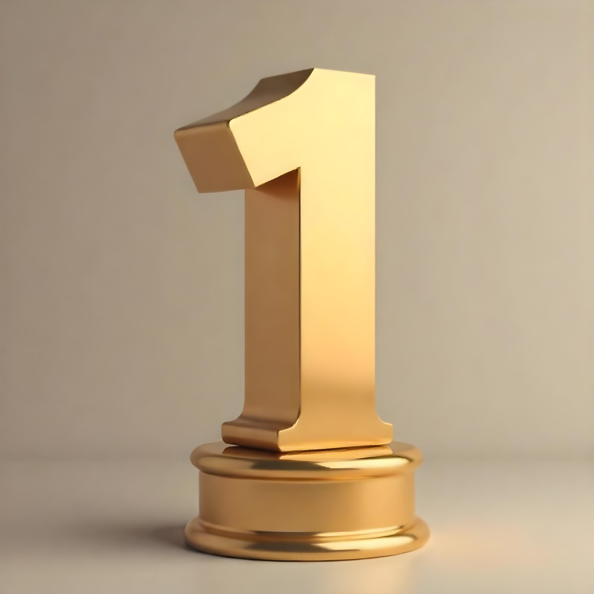 Golden Number One Trophy On A Golden Base Smooth Lighting Beige Background Studio Shot Victory Concept Achievement Symbol Competition Reward 12 24d0