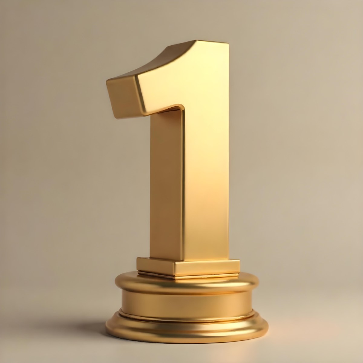 Golden Number One Trophy On A Golden Base Smooth Lighting Beige Background Studio Shot Victory Concept Achievement Symbol Competition Reward 13 A78b