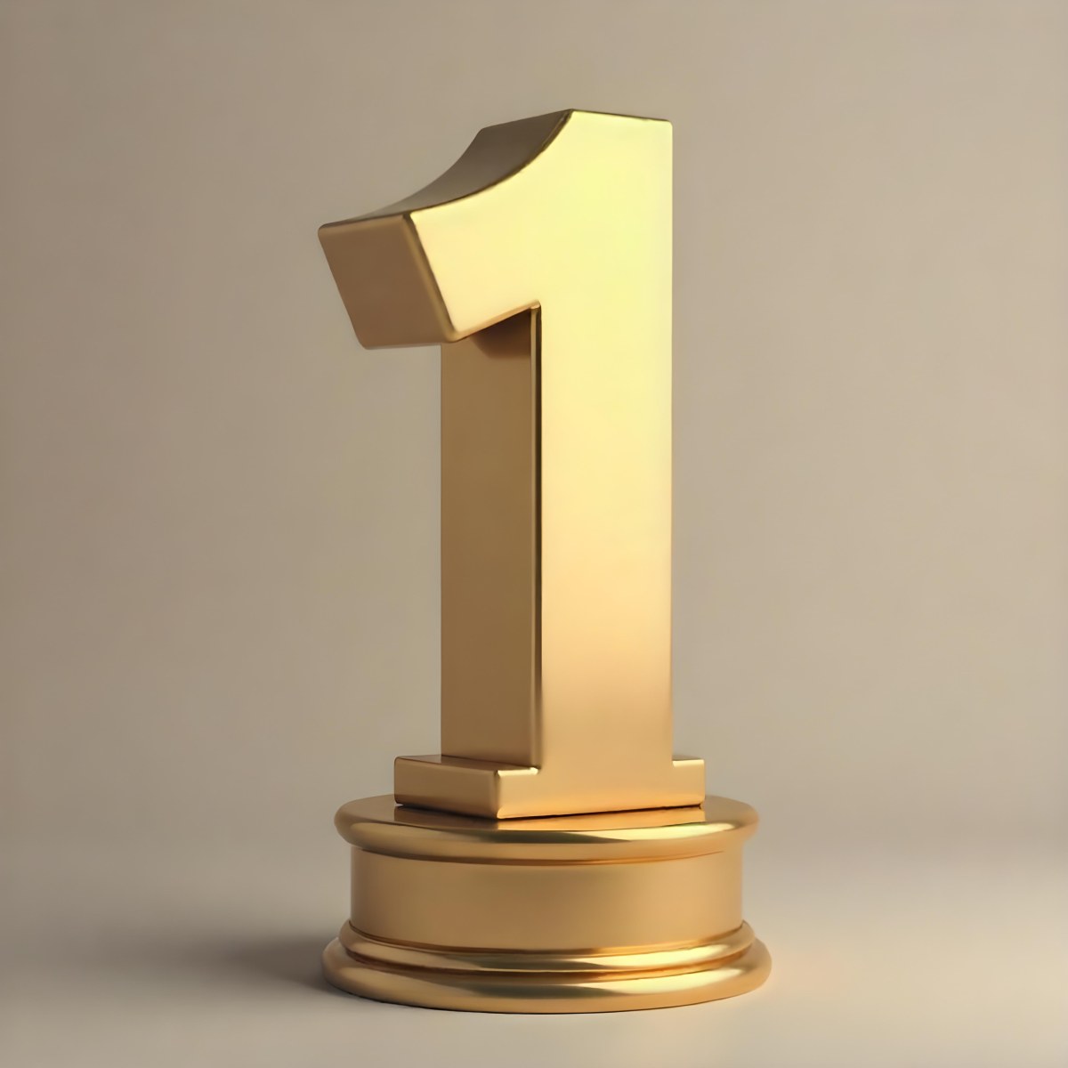 Golden Number One Trophy On A Golden Base Smooth Lighting Beige Background Studio Shot Victory Concept Achievement Symbol Competition Reward 15 Aab2