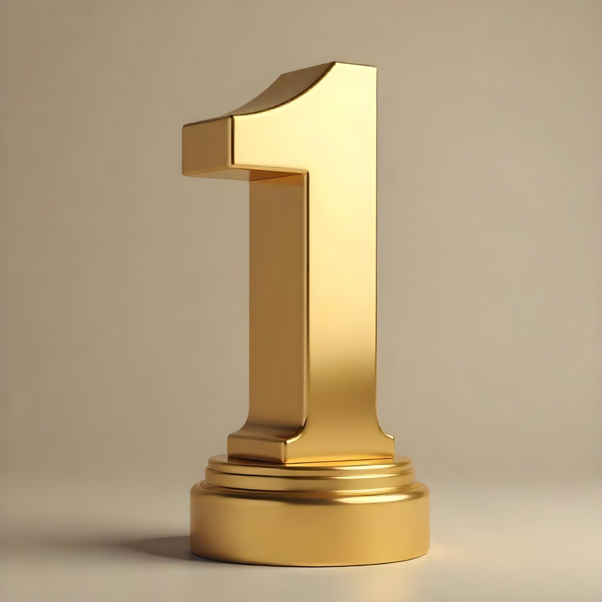 Golden Number One Trophy On A Golden Base Smooth Lighting Beige Background Studio Shot Victory Concept Achievement Symbol Competition Reward 17 08ac