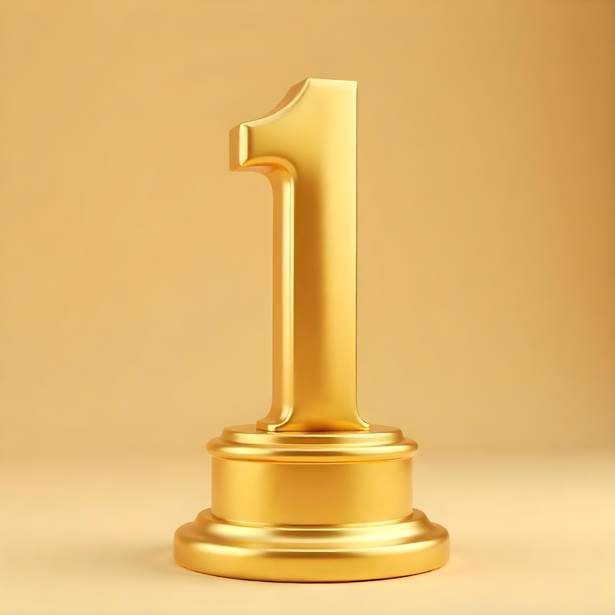 Golden Number One Trophy On A Golden Base Smooth Lighting Beige Background Studio Shot Victory Concept Achievement Symbol Competition Reward 18 888e