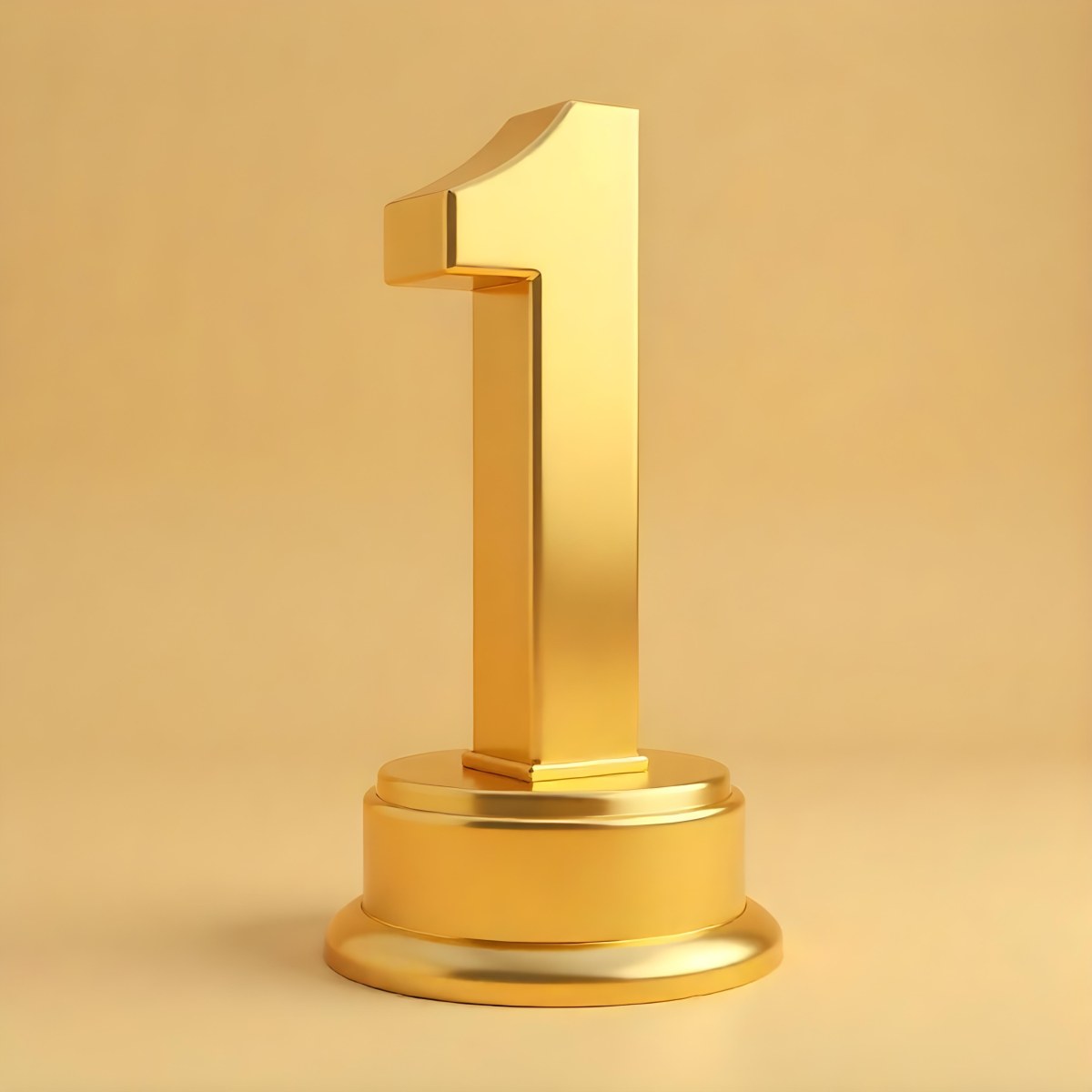 Golden Number One Trophy On A Golden Base Smooth Lighting Beige Background Studio Shot Victory Concept Achievement Symbol Competition Reward 20 464f