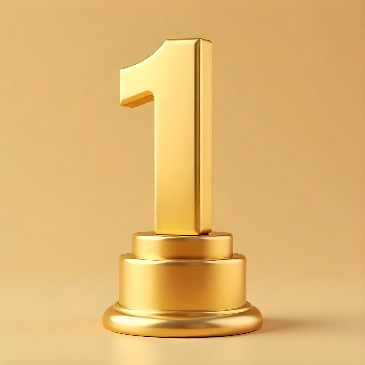 Golden Number One Trophy On A Golden Base Smooth Lighting Beige Background Studio Shot Victory Concept Achievement Symbol Competition Reward 23 622d