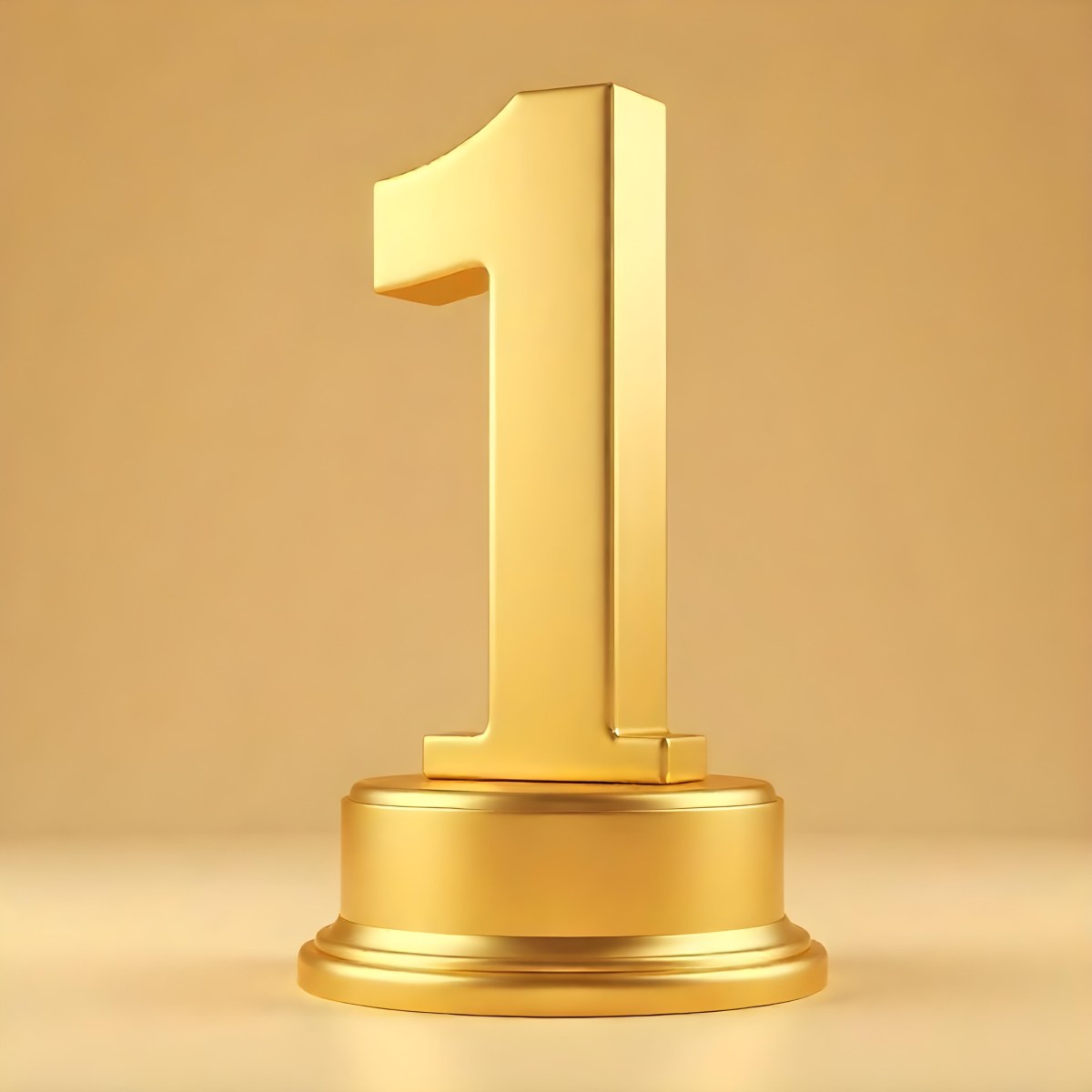 Golden Number One Trophy On A Golden Base Smooth Lighting Beige Background Studio Shot Victory Concept Achievement Symbol Competition Reward 25 C254