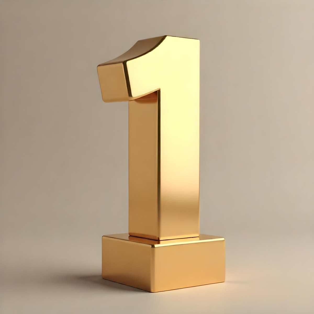 Golden Number One Trophy On A Golden Base Smooth Lighting Beige Background Studio Shot Victory Concept Achievement Symbol Competition Reward 3 3a4d