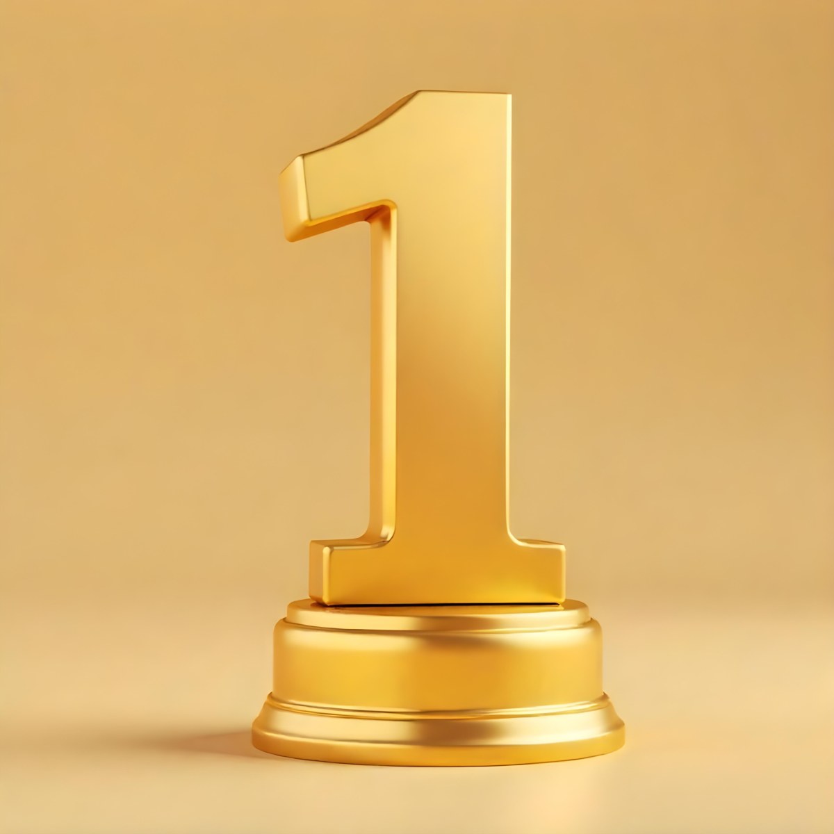 Golden Number One Trophy On A Golden Base Smooth Lighting Beige Background Studio Shot Victory Concept Achievement Symbol Competition Reward 7 761d